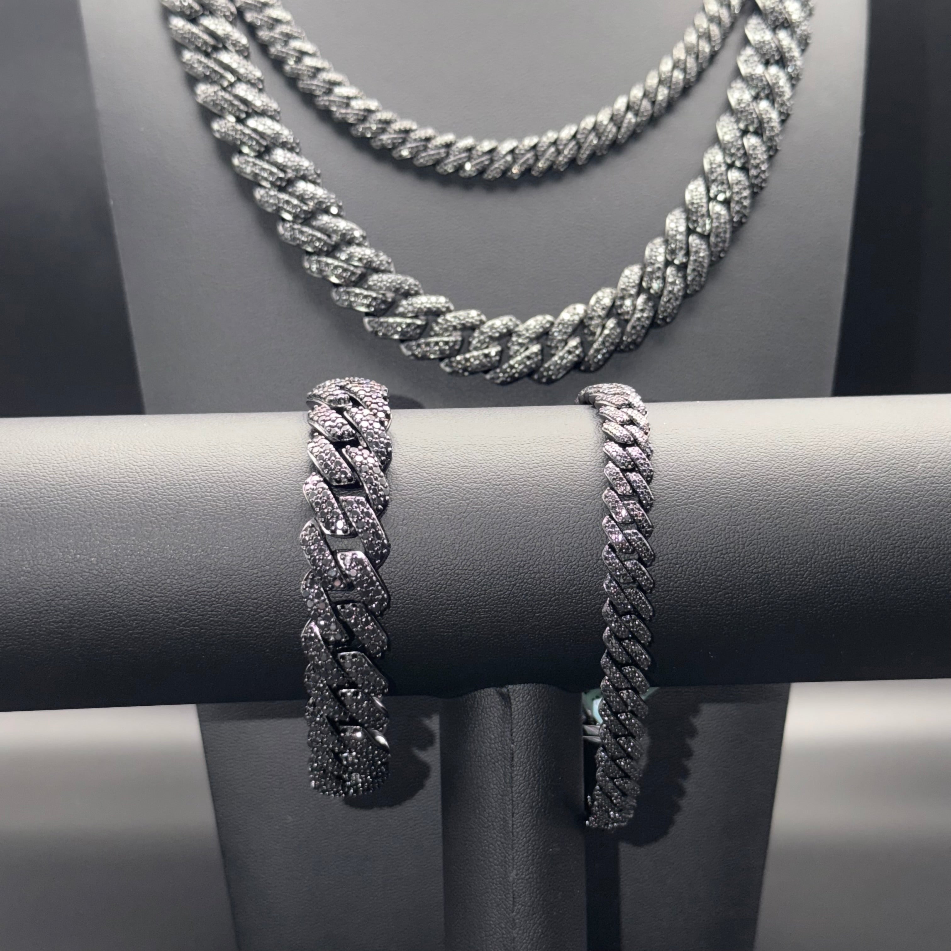 Prestige Black Moissanite Chain and Bracelet – Sterling Silver