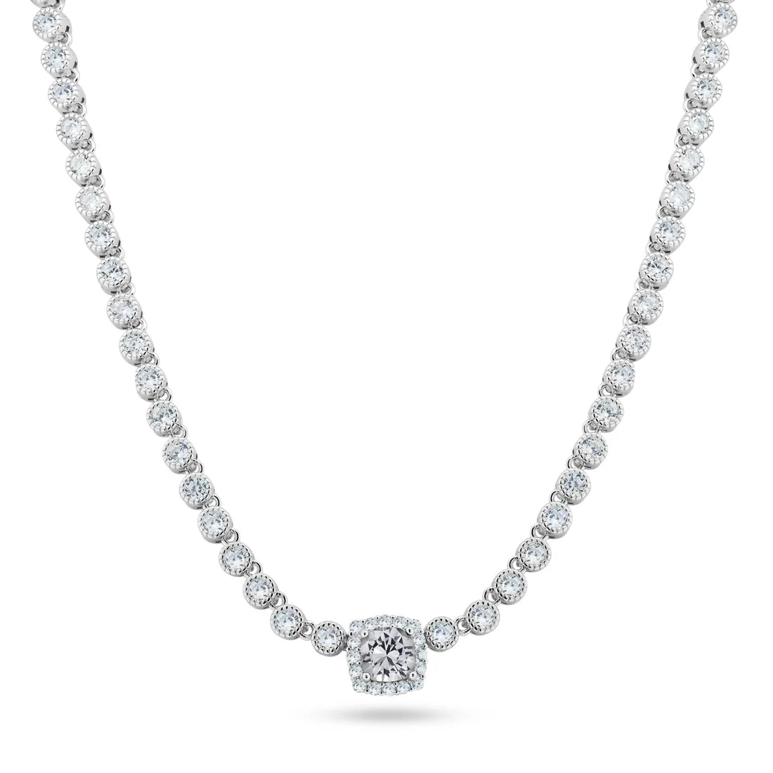 Clear Stone Halo Necklace – Premium CZ – Sterling Silver