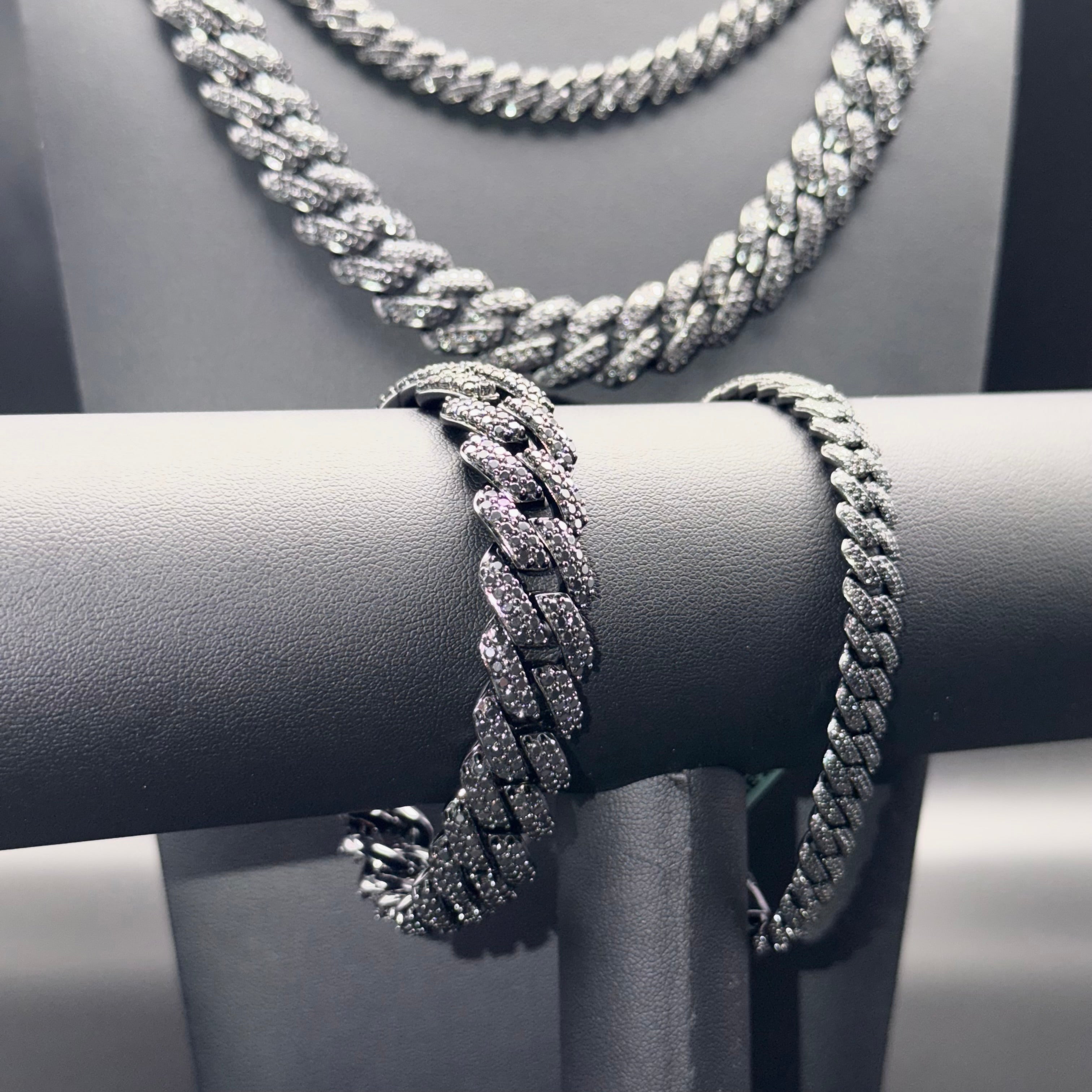 Prestige Black Moissanite Chain and Bracelet – Sterling Silver