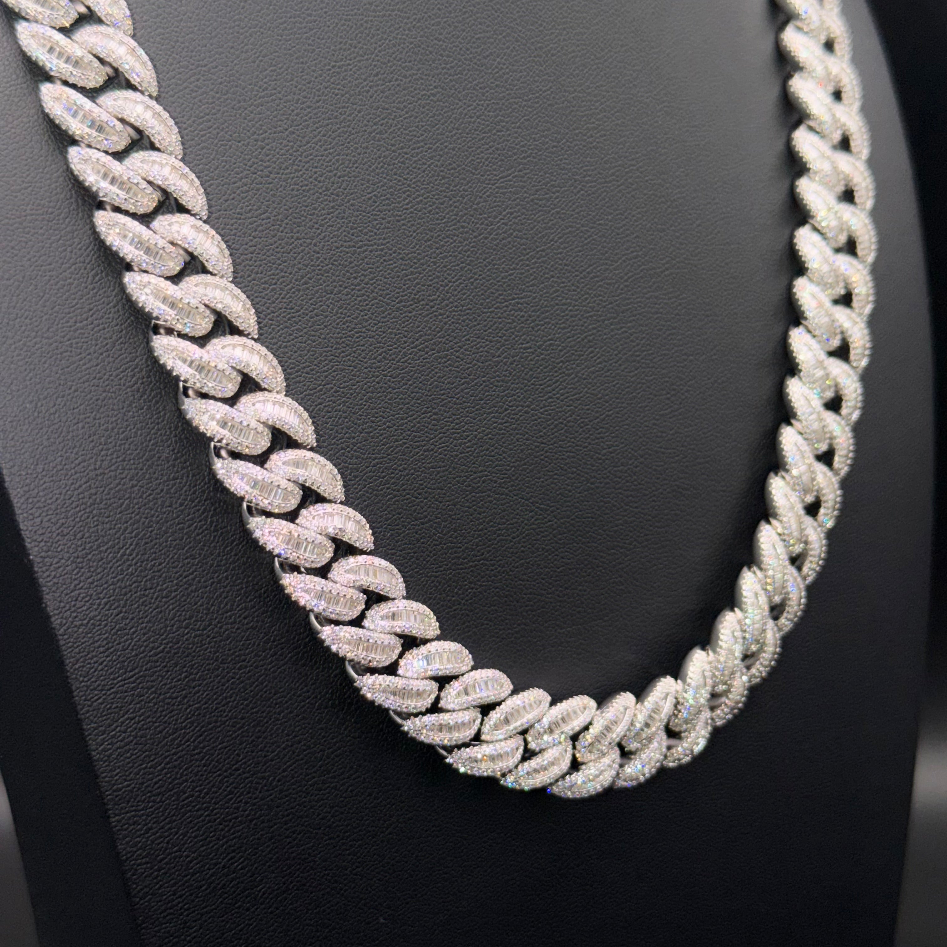 Prestige Baguette Cuban Chain and Bracelet – VVS Moissanite – Sterling Silver