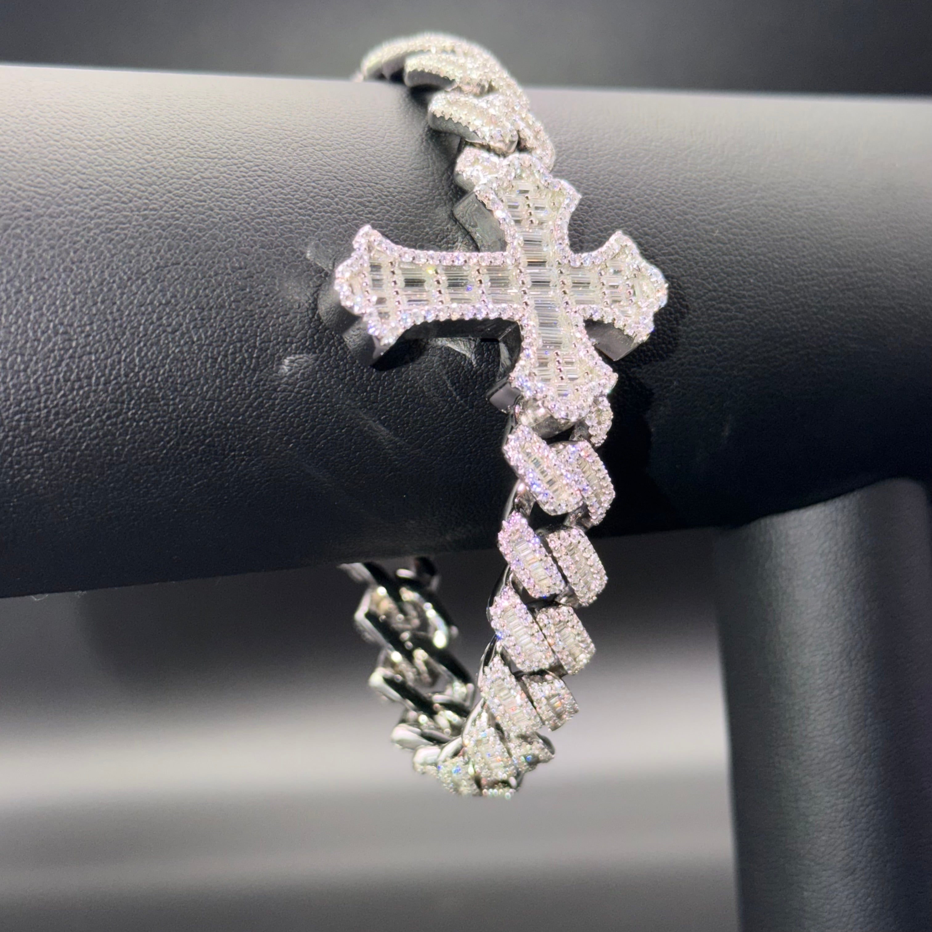Prestige Designer Cross Bracelet – VVS Moissanite – Sterling Silver and Gold over 925