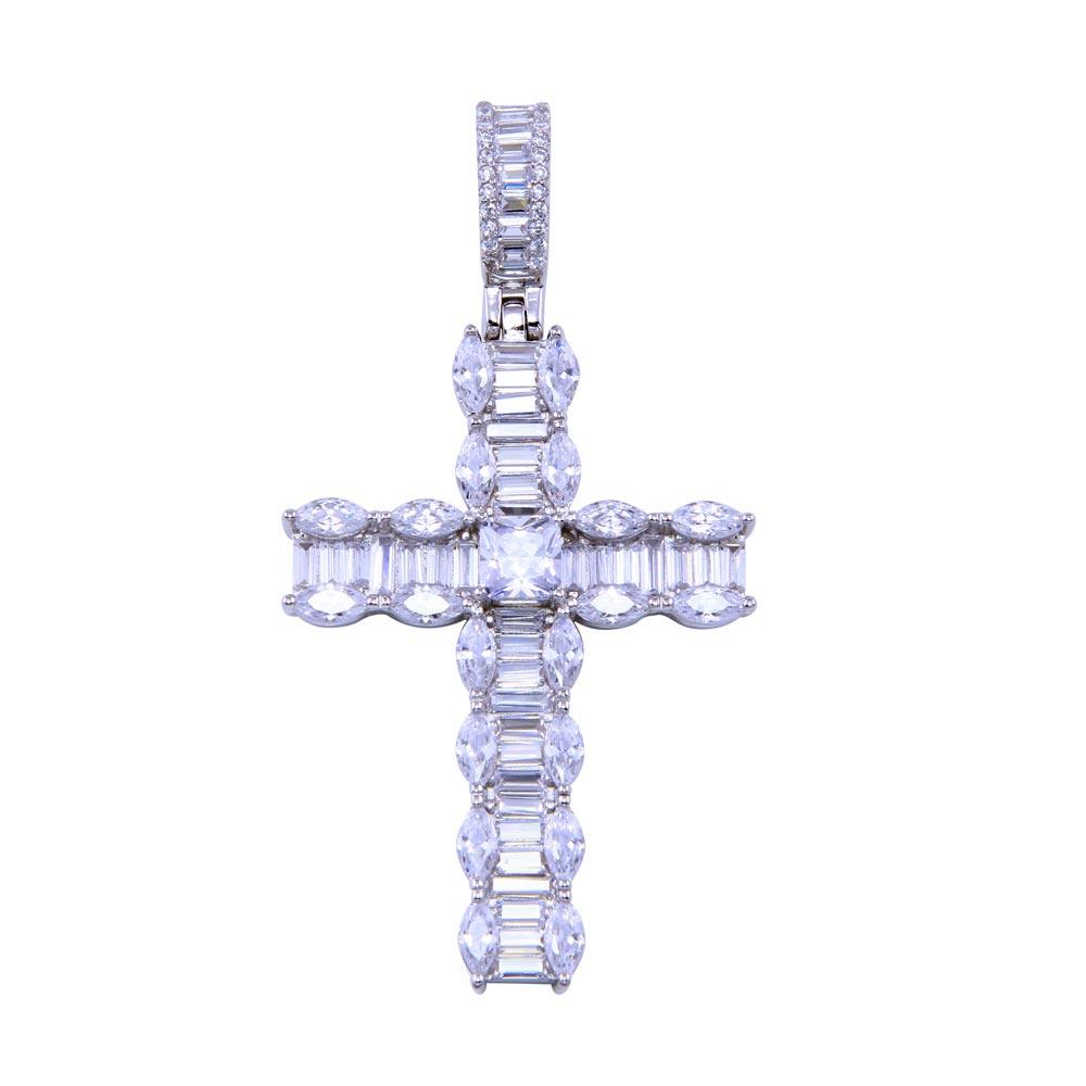 BAGUETTE CROSS PENDANT - PREMIUM CZ - STERLING SILVER