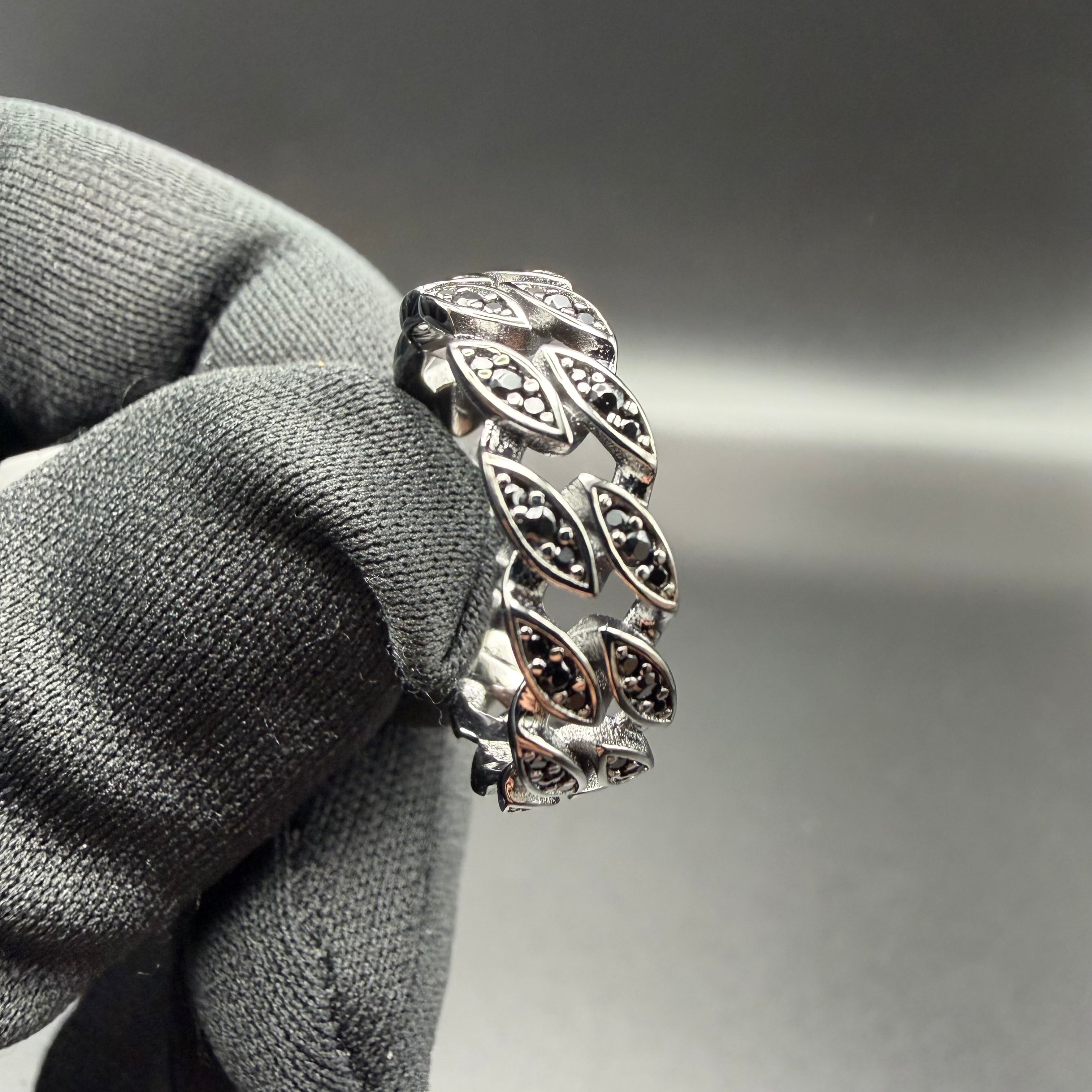 BLACK CURB RING - PREMIUM CZ - STERLING SILVER