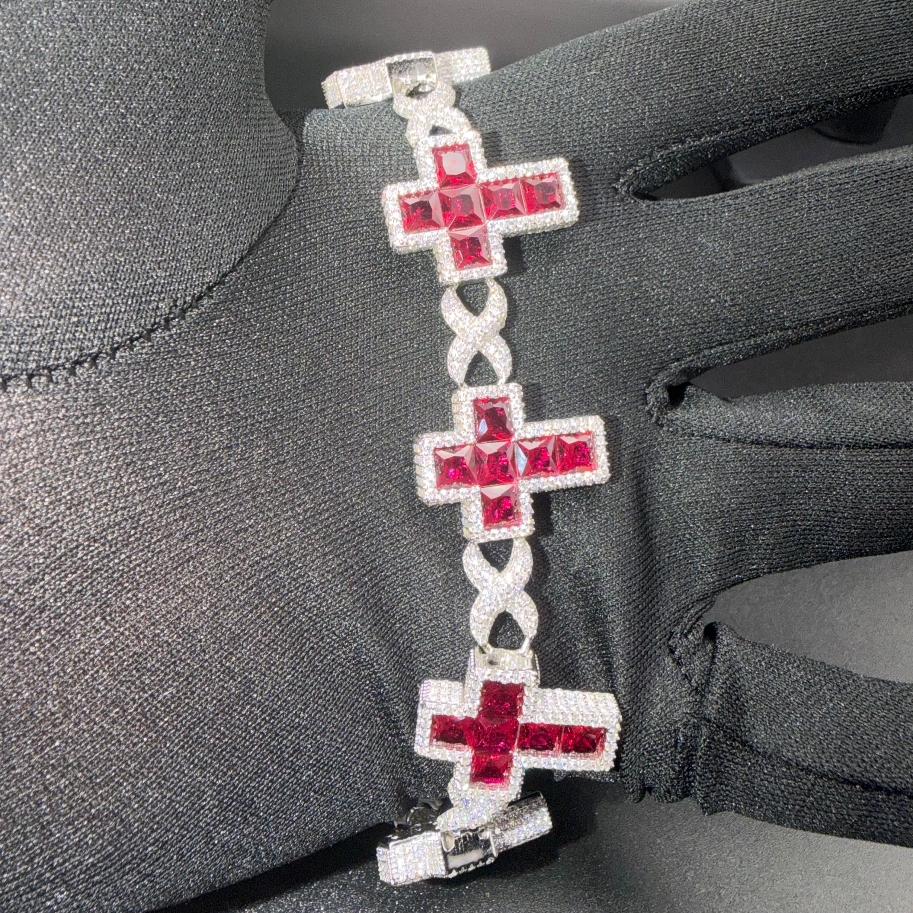 Prestige Designer Cross Bracelet – VVS Moissanite – Sterling Silver and Gold over 925