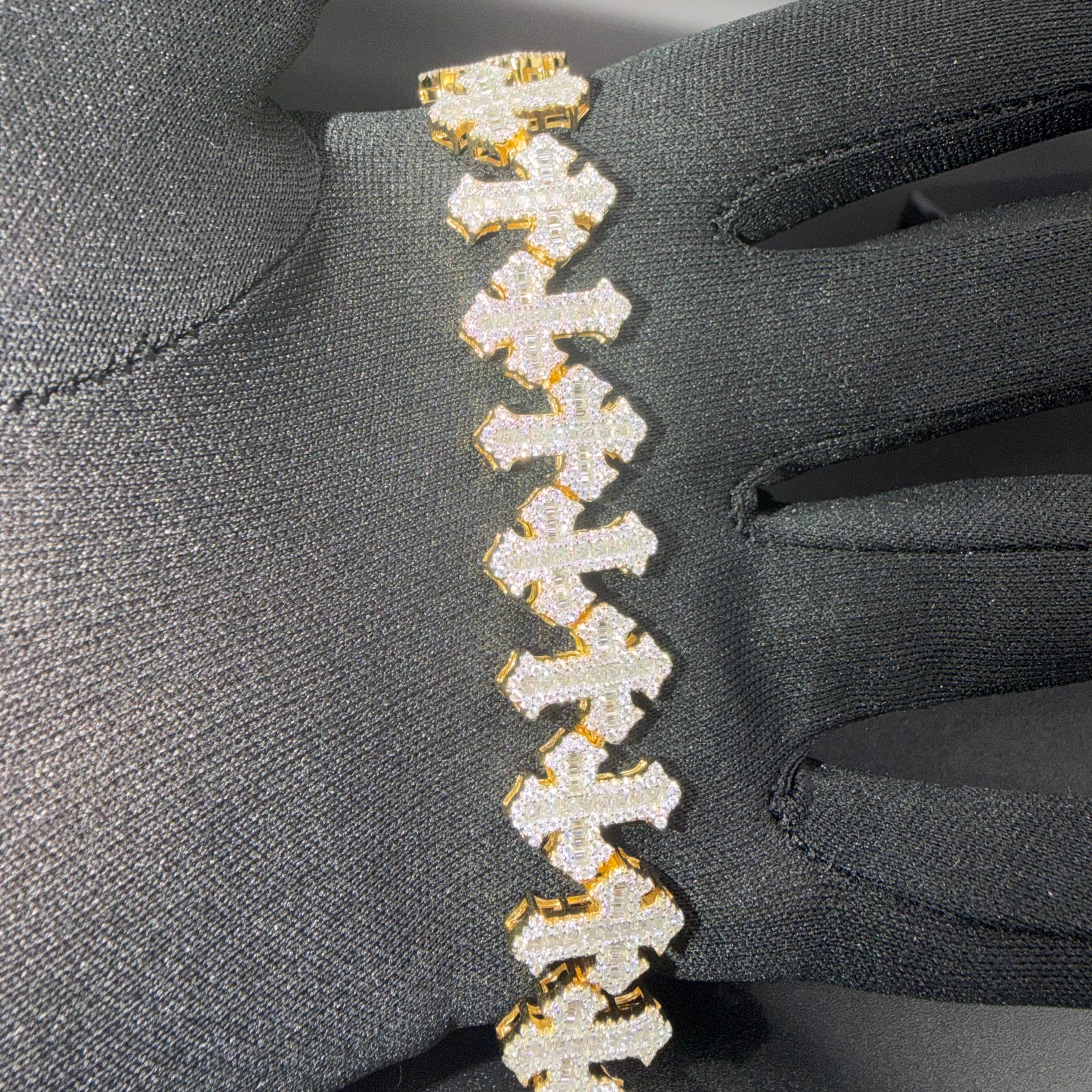 Prestige Designer Cross Bracelet – VVS Moissanite – Sterling Silver and Gold over 925