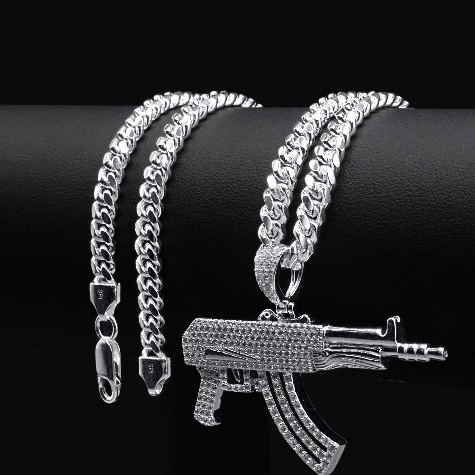 AK-47 Pendant – Premium CZ – Sterling Silver