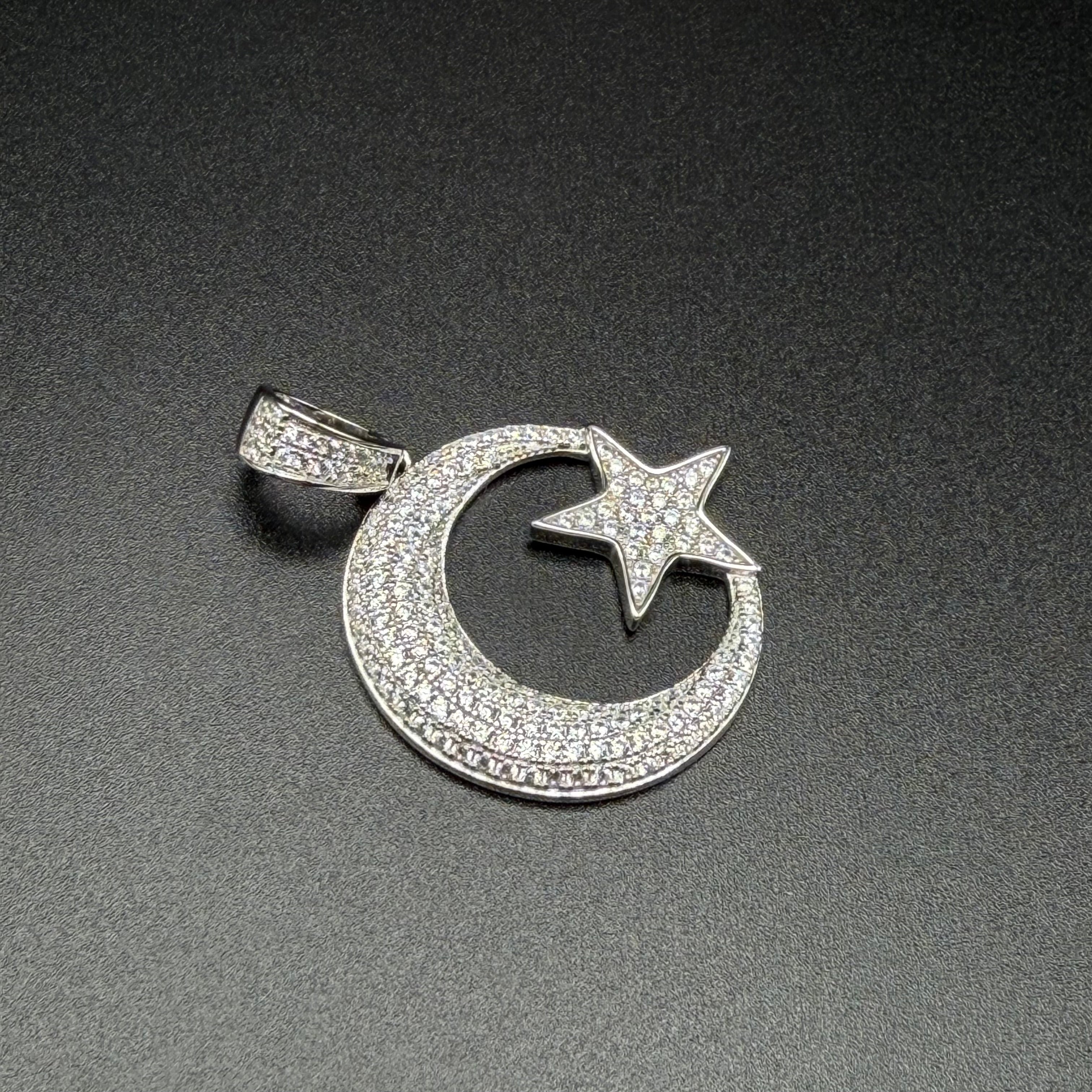 SILVER AND MOON PENDANT - PREMIUM CZ - STERLING SILVER