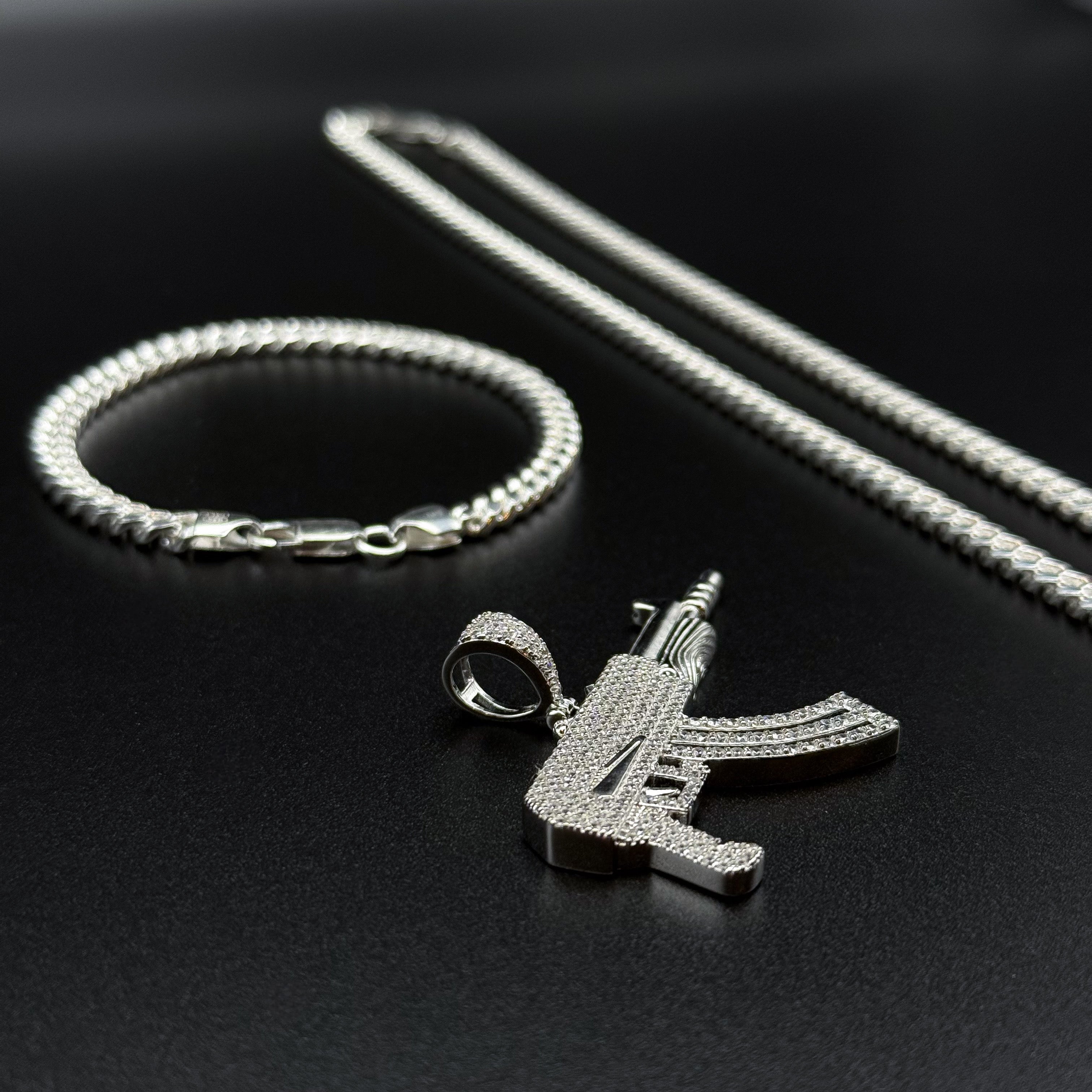 AK-47 Pendant – Premium CZ – Sterling Silver