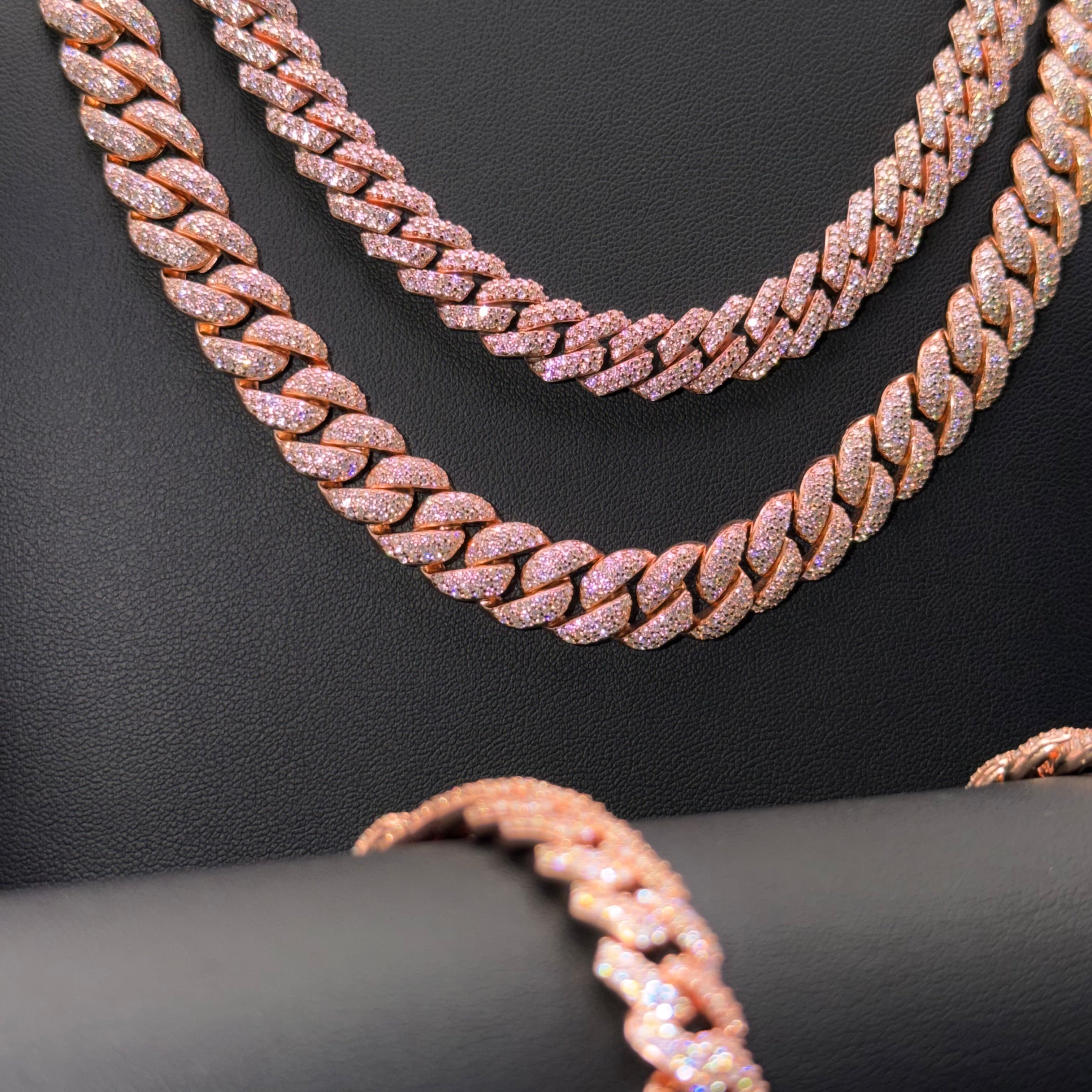 Prestige Rose Gold Cuban Chain and Bracelet – VVS Moissanite – Sterling Silver