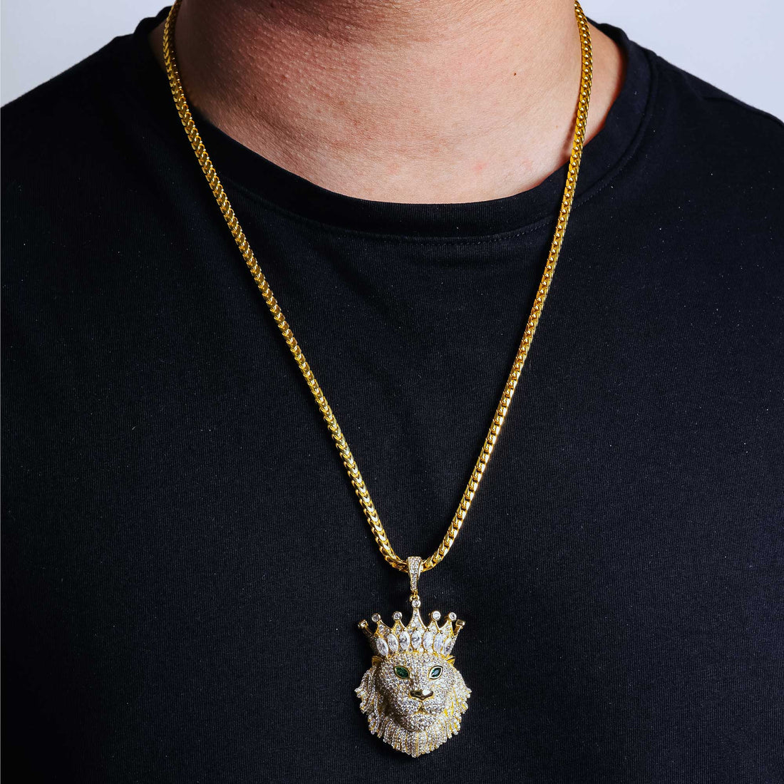 KING LION PENDANT - PREMIUM CZ - GOLD OVER 925
