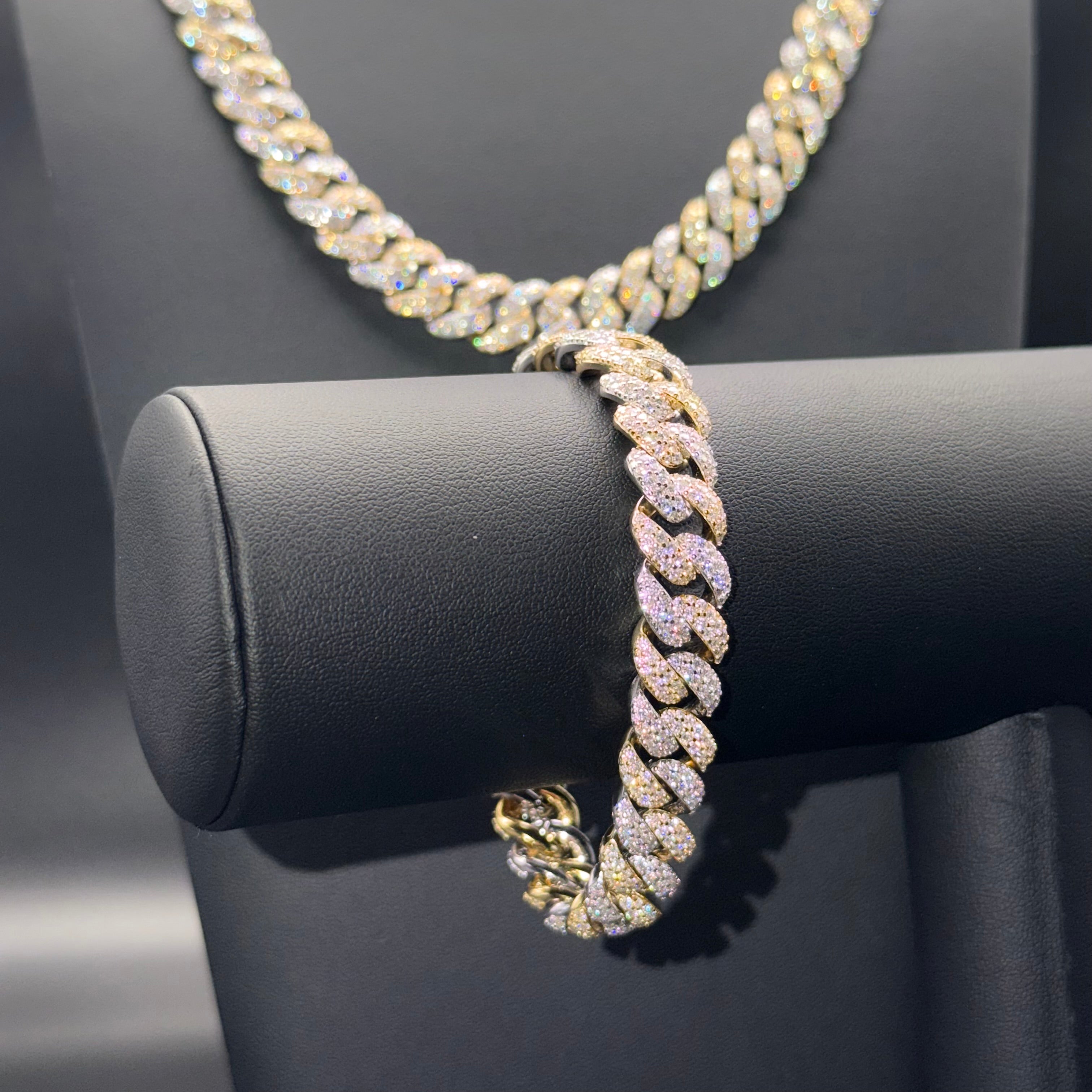 Prestige Two Tone Cuban Chain and Bracelet – VVS Moissanite – Sterling Silver