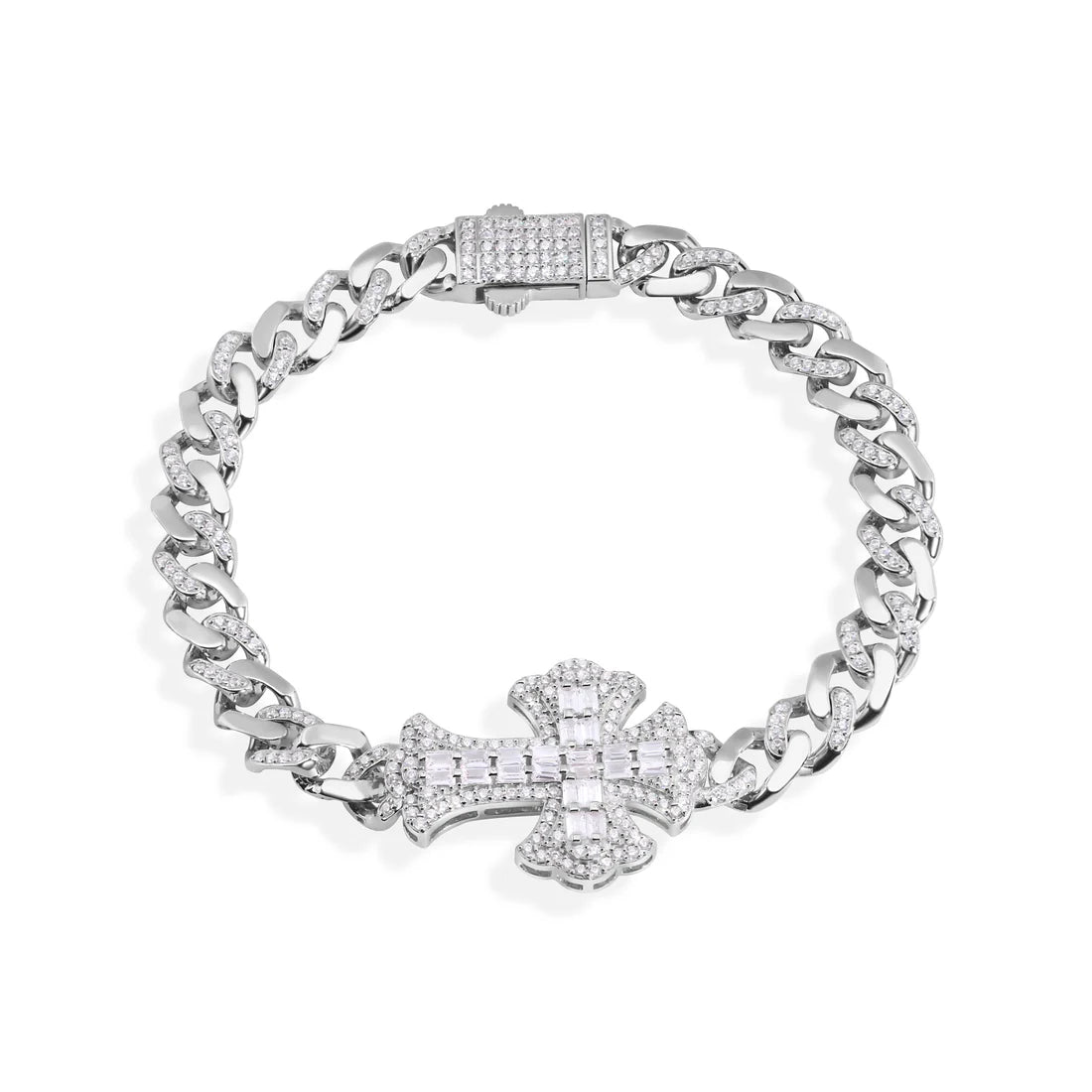 6.7MM FLEUR DE LIS CROSS BRACELET - PREMIUM CZ - STERLING SILVER