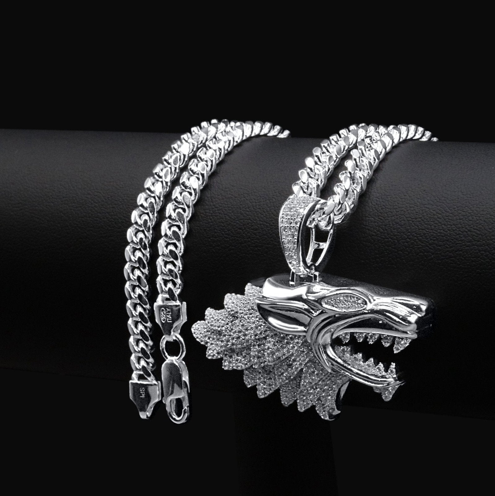 Wolf Pendant – Premium CZ – Sterling Silver
