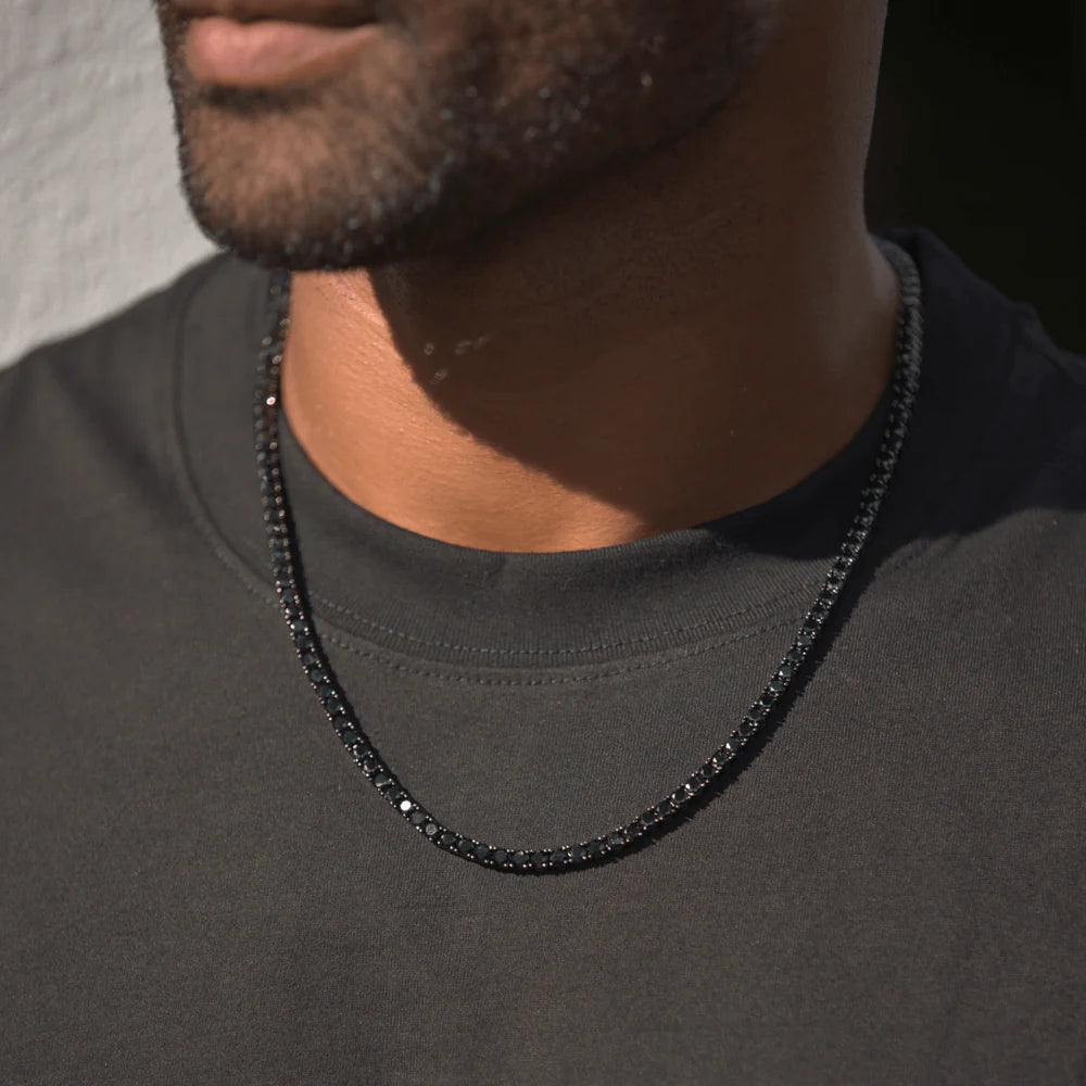 4MM BLACK TENNIS CHAIN - PREMIUM CZ - STERLING SILVER