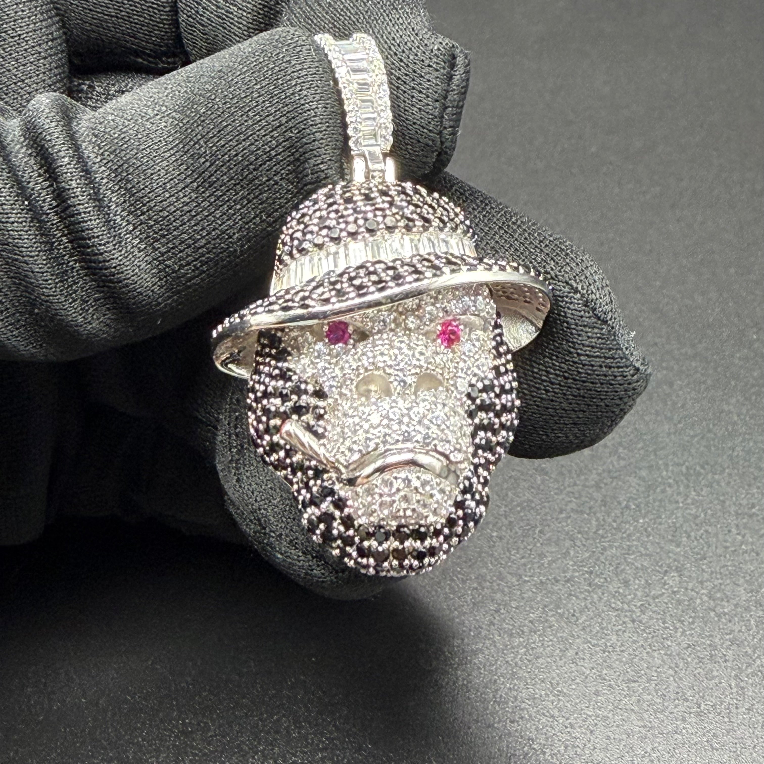 SMOKING APE MONKEY PENDANT - PREMIUM CZ - STERLING SILVER