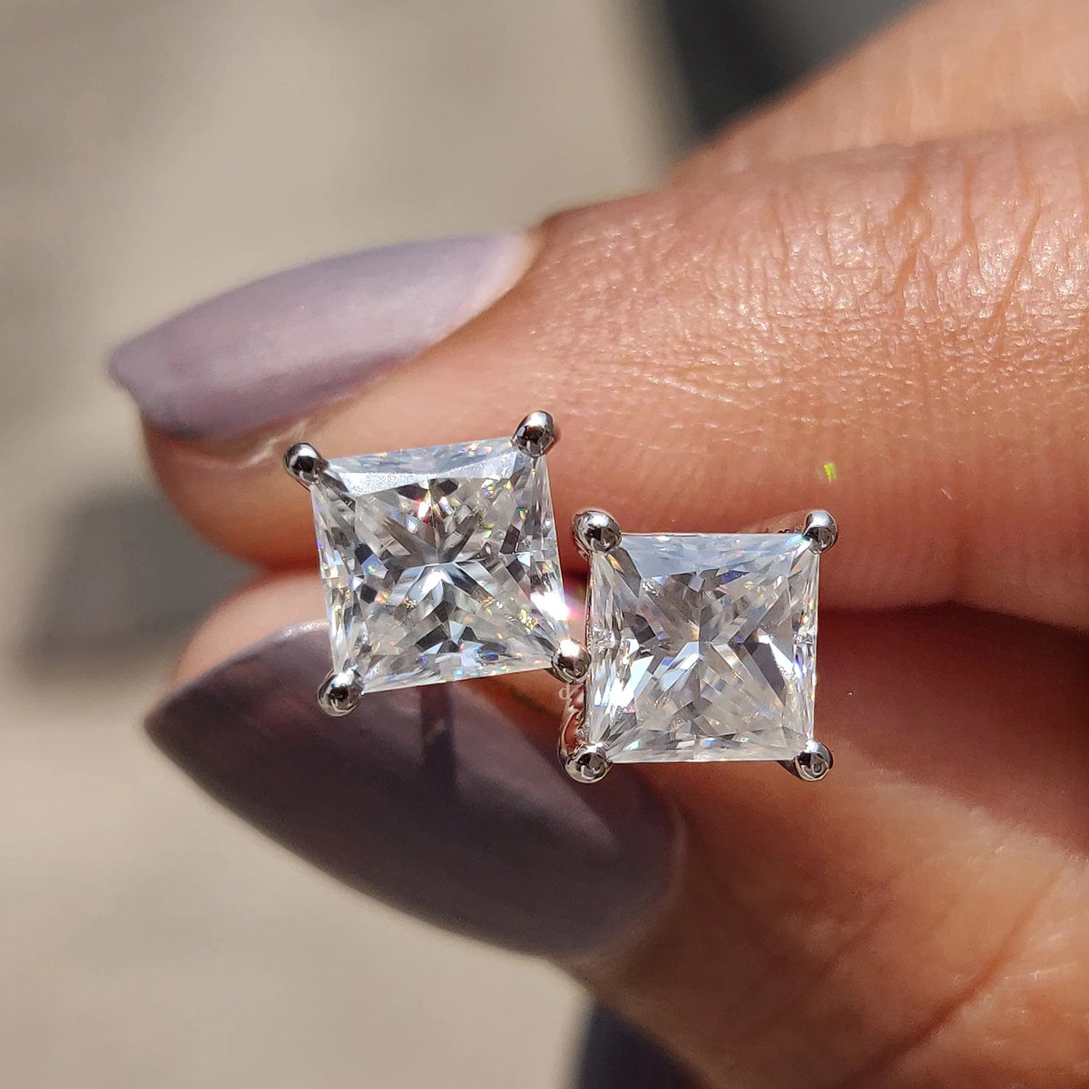 Princess Cut Stud Earrings