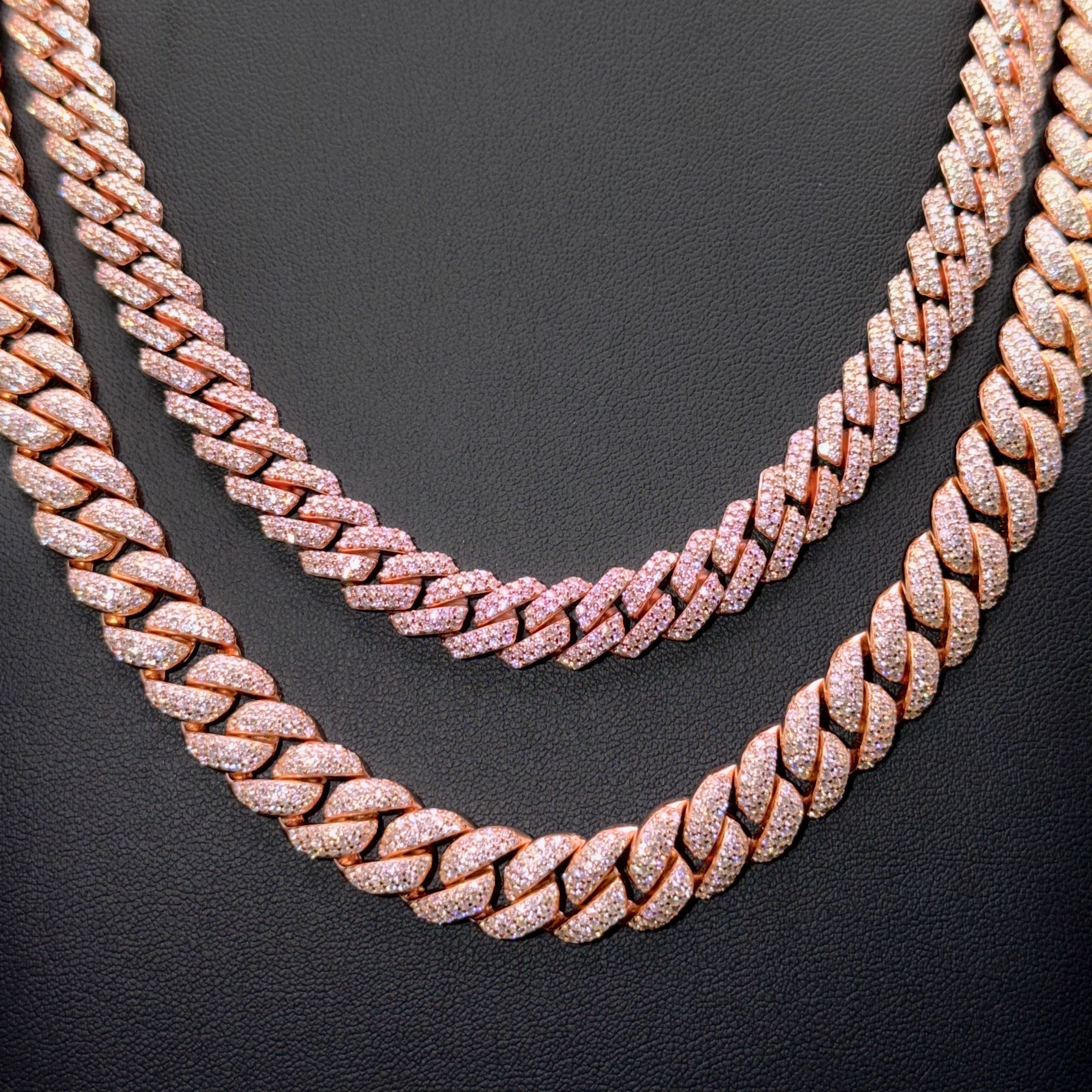 Prestige Rose Gold Cuban Chain and Bracelet – VVS Moissanite – Sterling Silver