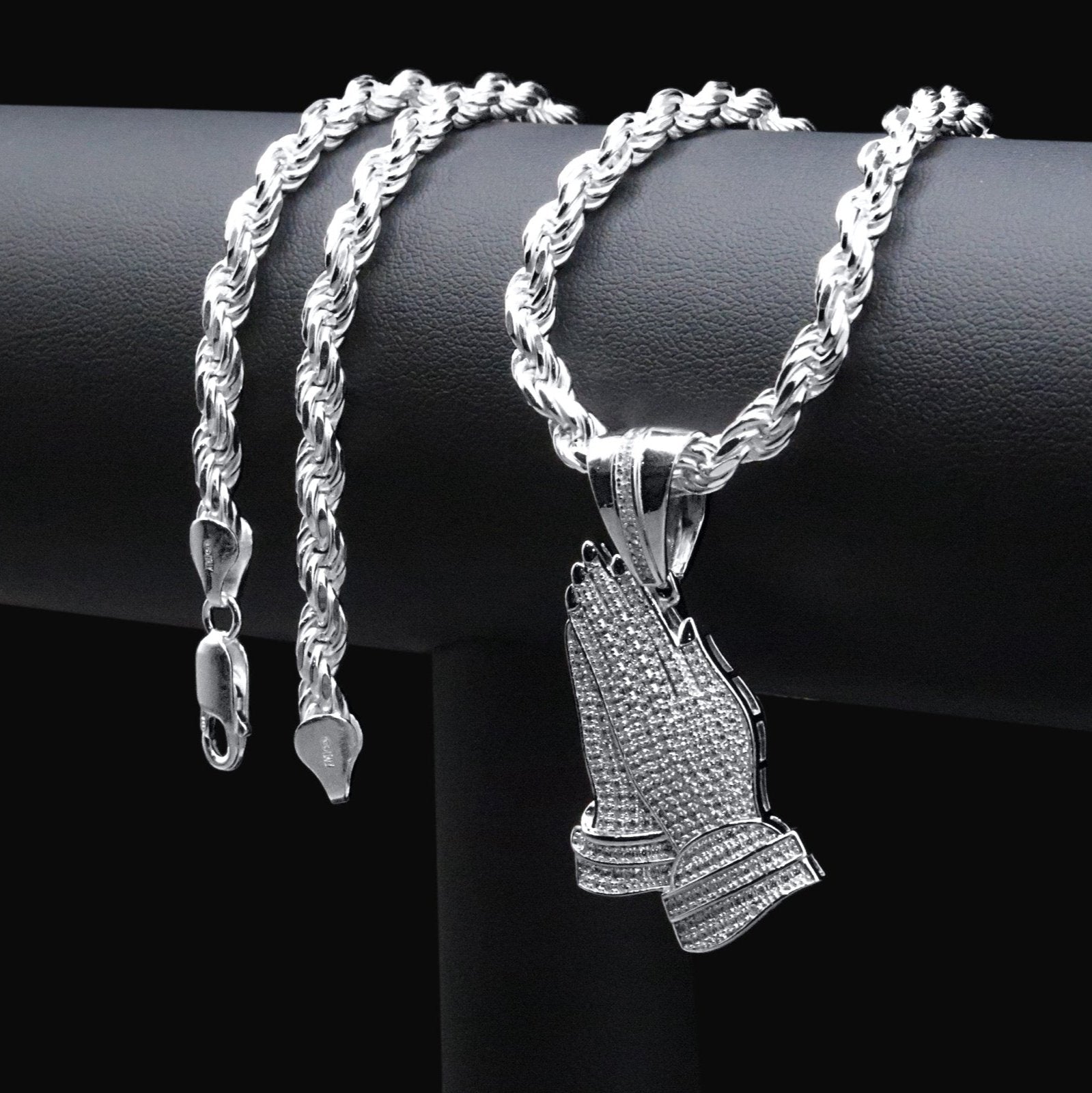 Praying Hands Pendant – Premium CZ – Sterling Silver
