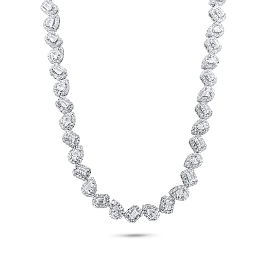 Teardrop & Baguette Tennis Necklace – Premium CZ – Sterling Silver