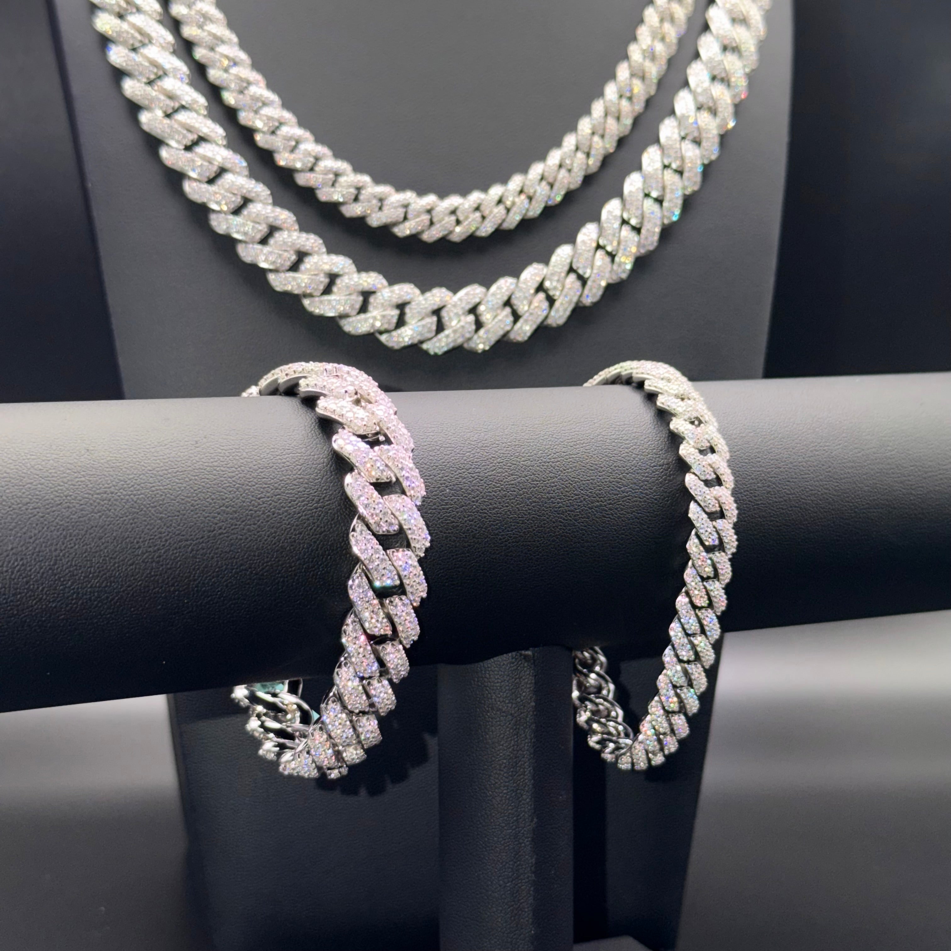 Prestige Monaco Chain and Bracelet – VVS Moissanite – Sterling Silver