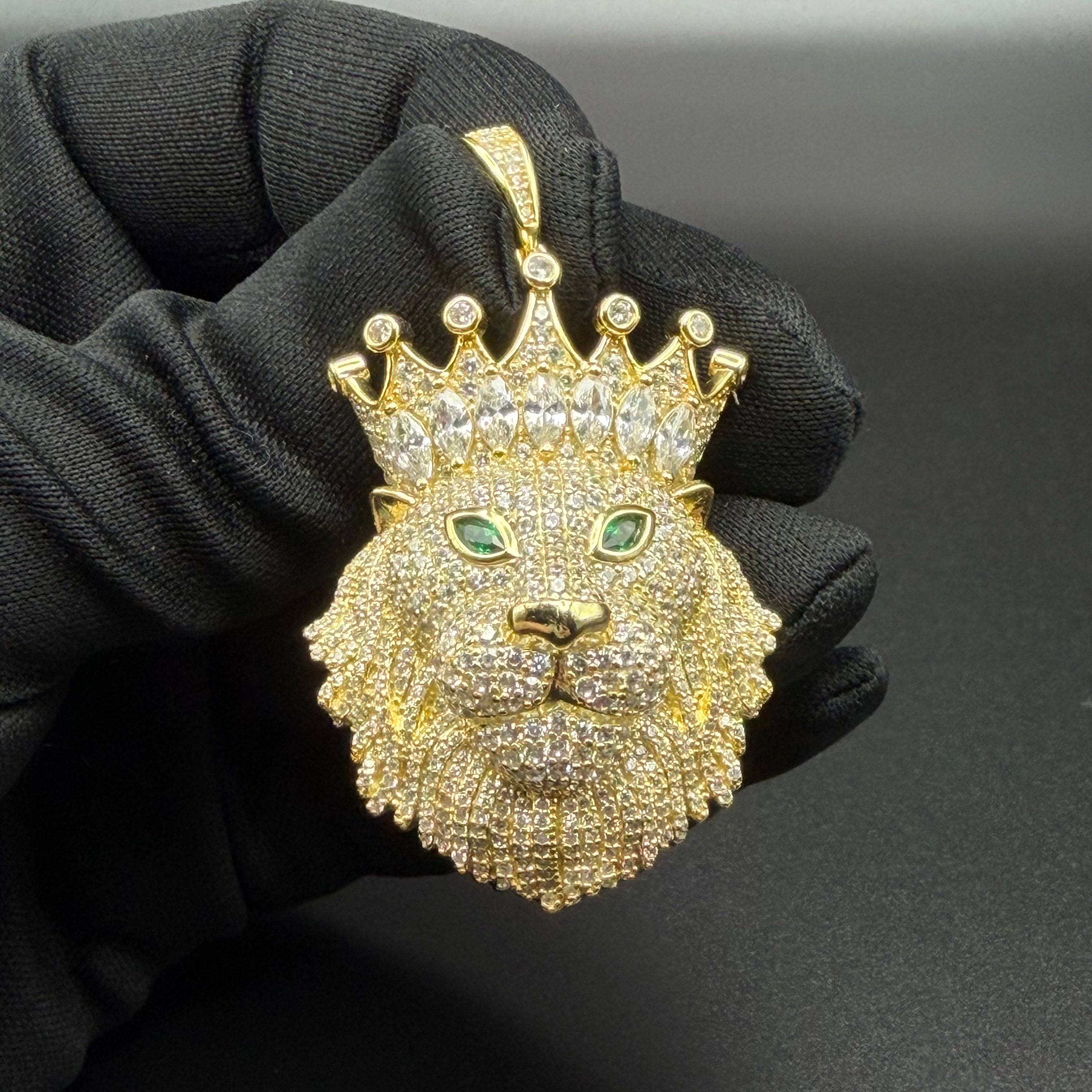 KING LION PENDANT - PREMIUM CZ - GOLD OVER 925
