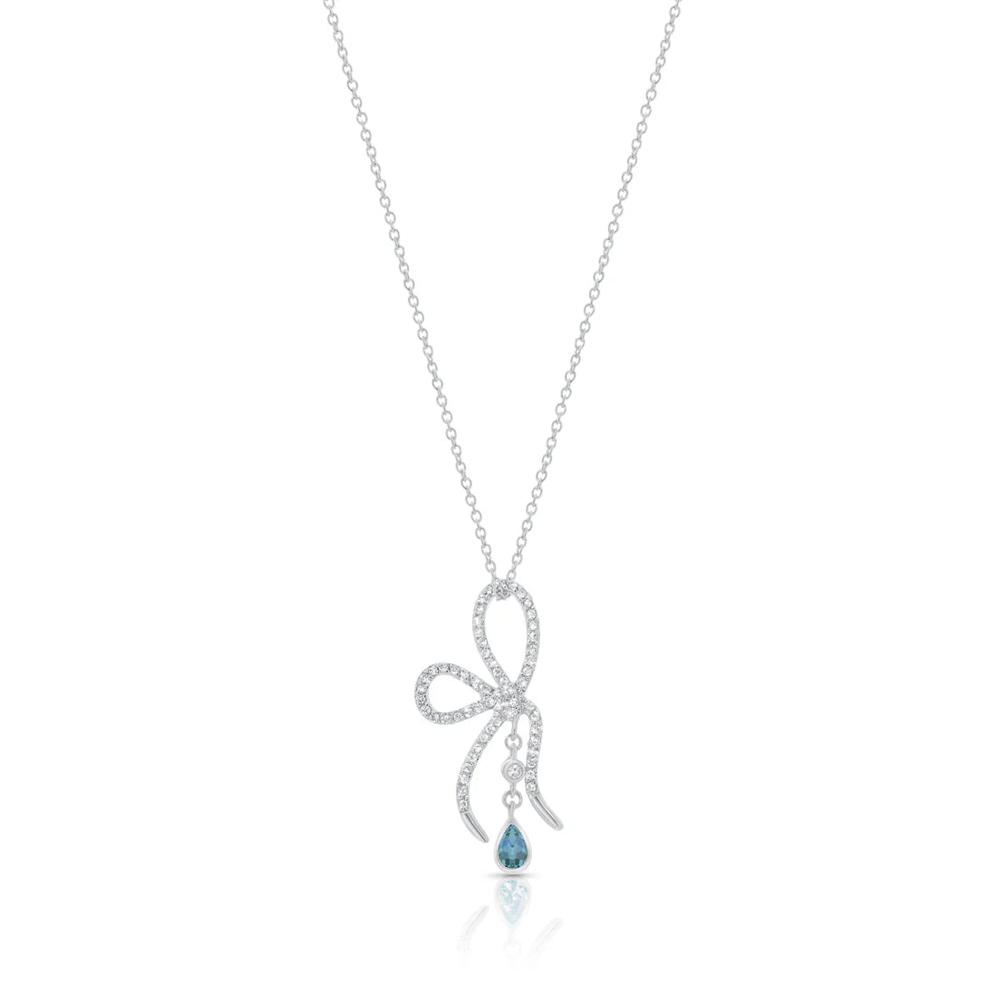 Blue Bow Necklace – Premium CZ – Sterling Silver