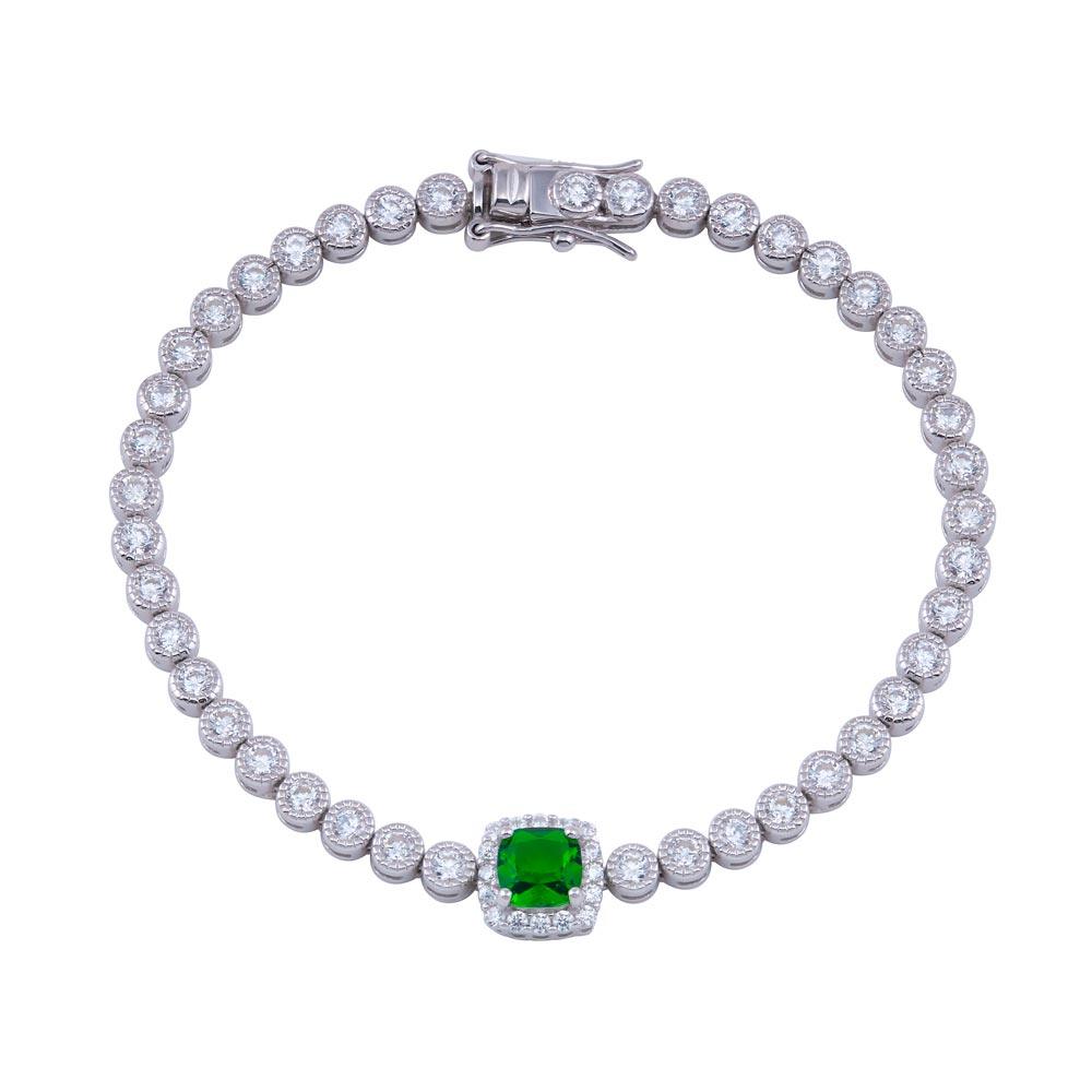 3.5MM Halo Bubble Tennis Bracelet – Premium Green CZ – Sterling Silver