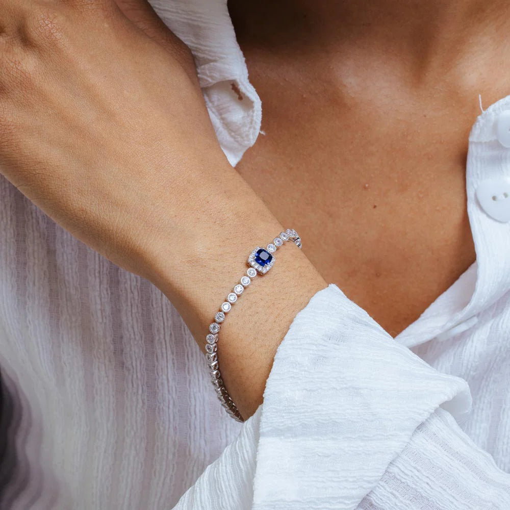 3.5MM Halo Bubble Tennis Bracelet – Premium Blue CZ – Sterling Silver