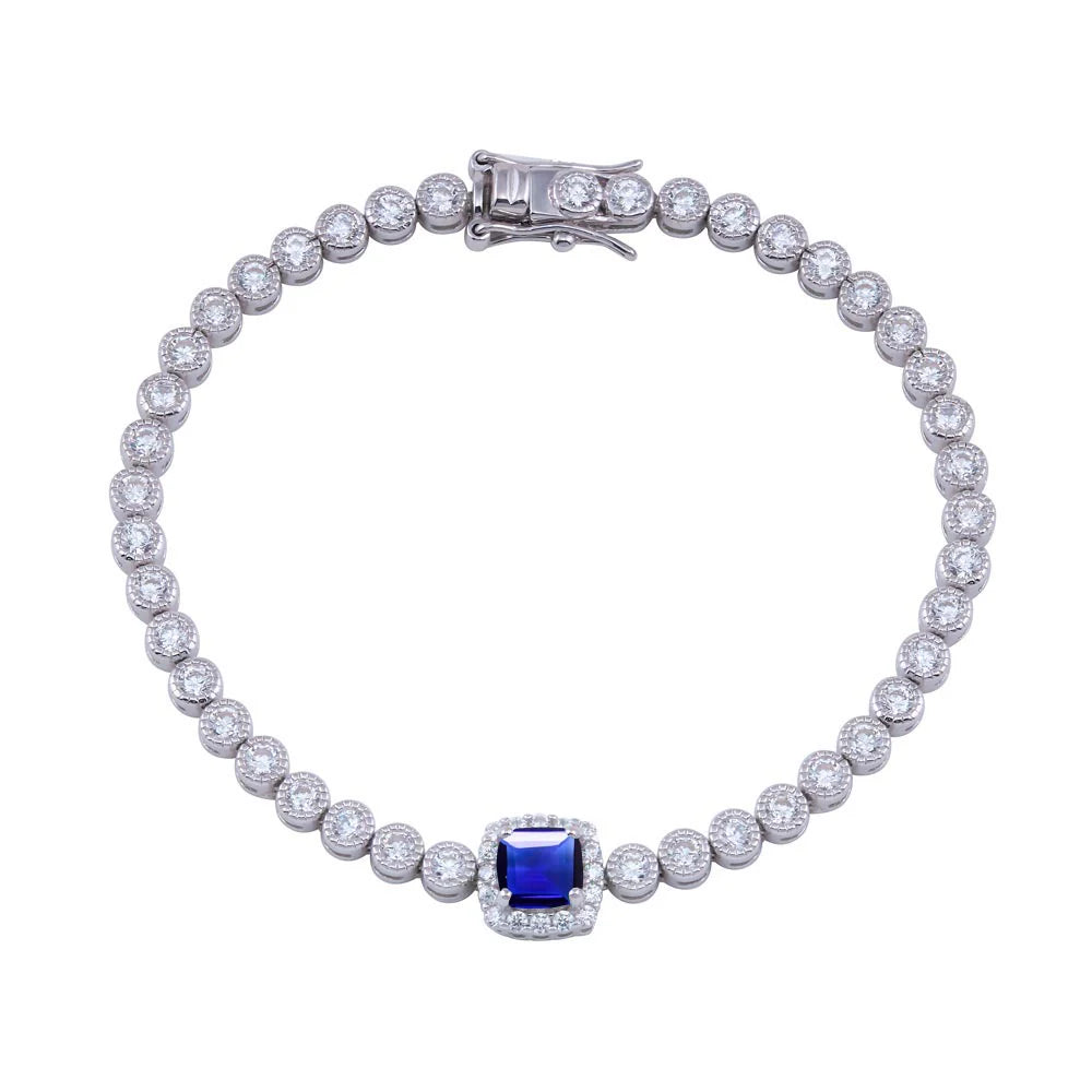 3.5MM Halo Bubble Tennis Bracelet – Premium Blue CZ – Sterling Silver