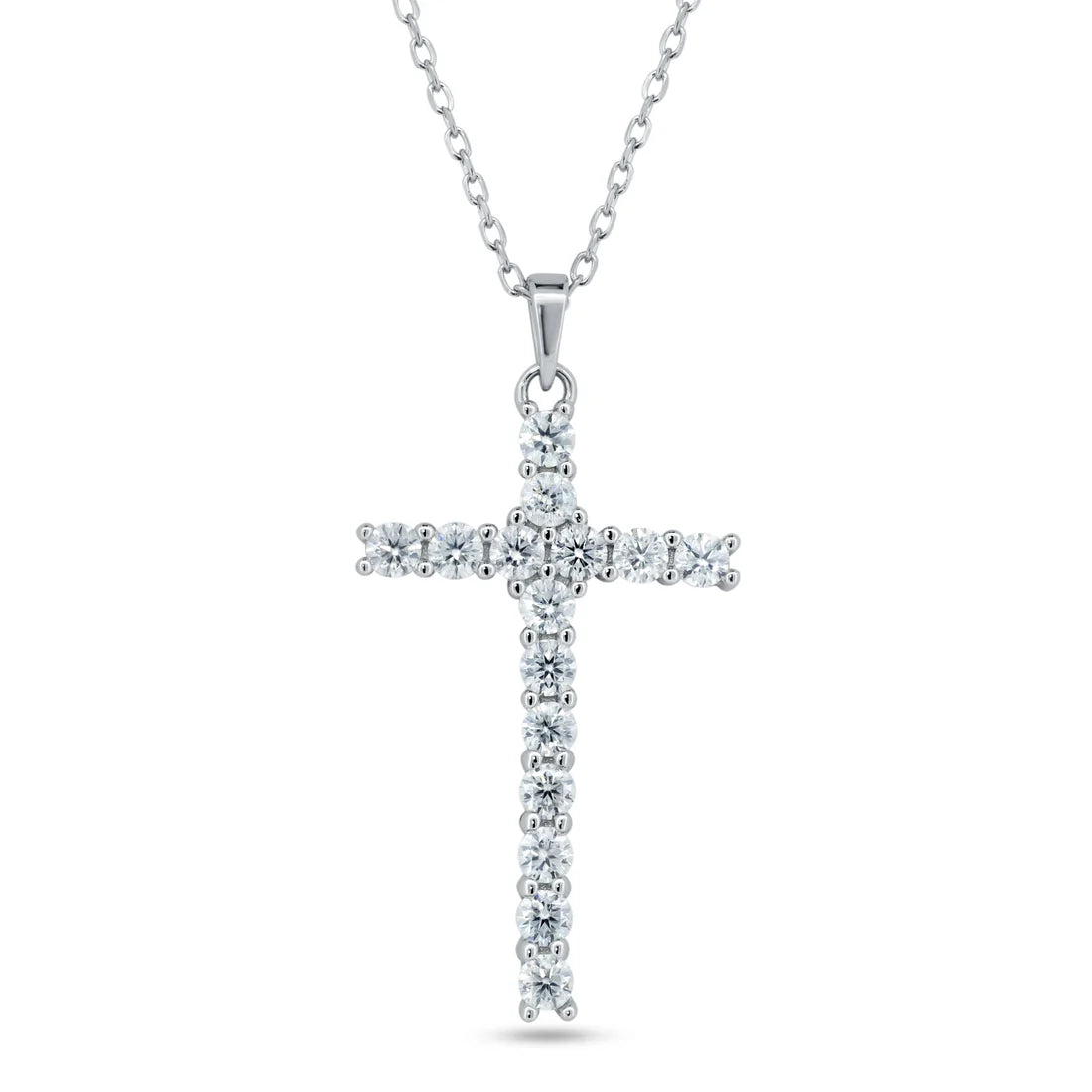 Cross Necklace – Moissanite – Sterling Silver