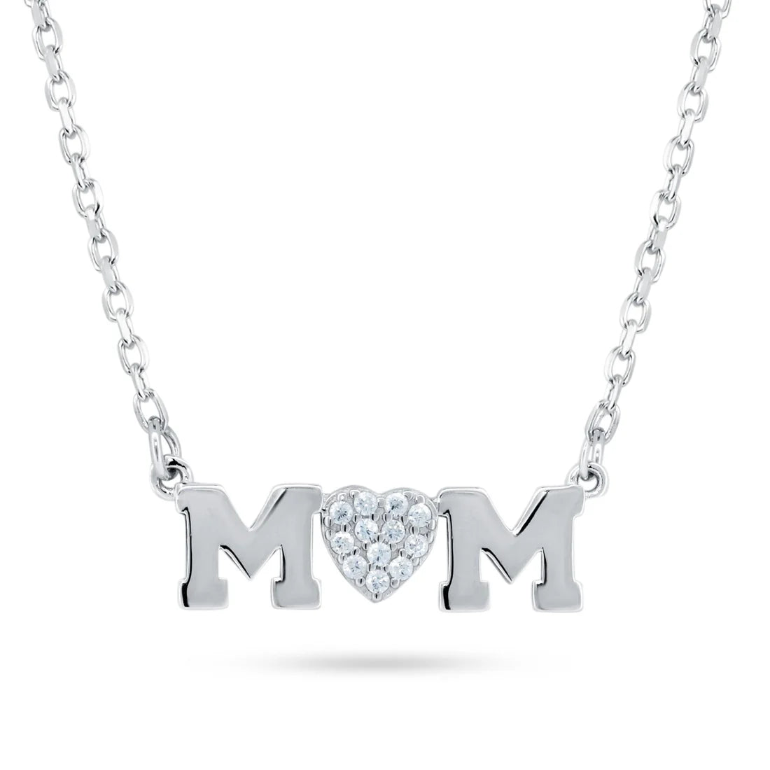 Mom Heart Necklace – Premium CZ – Sterling Silver