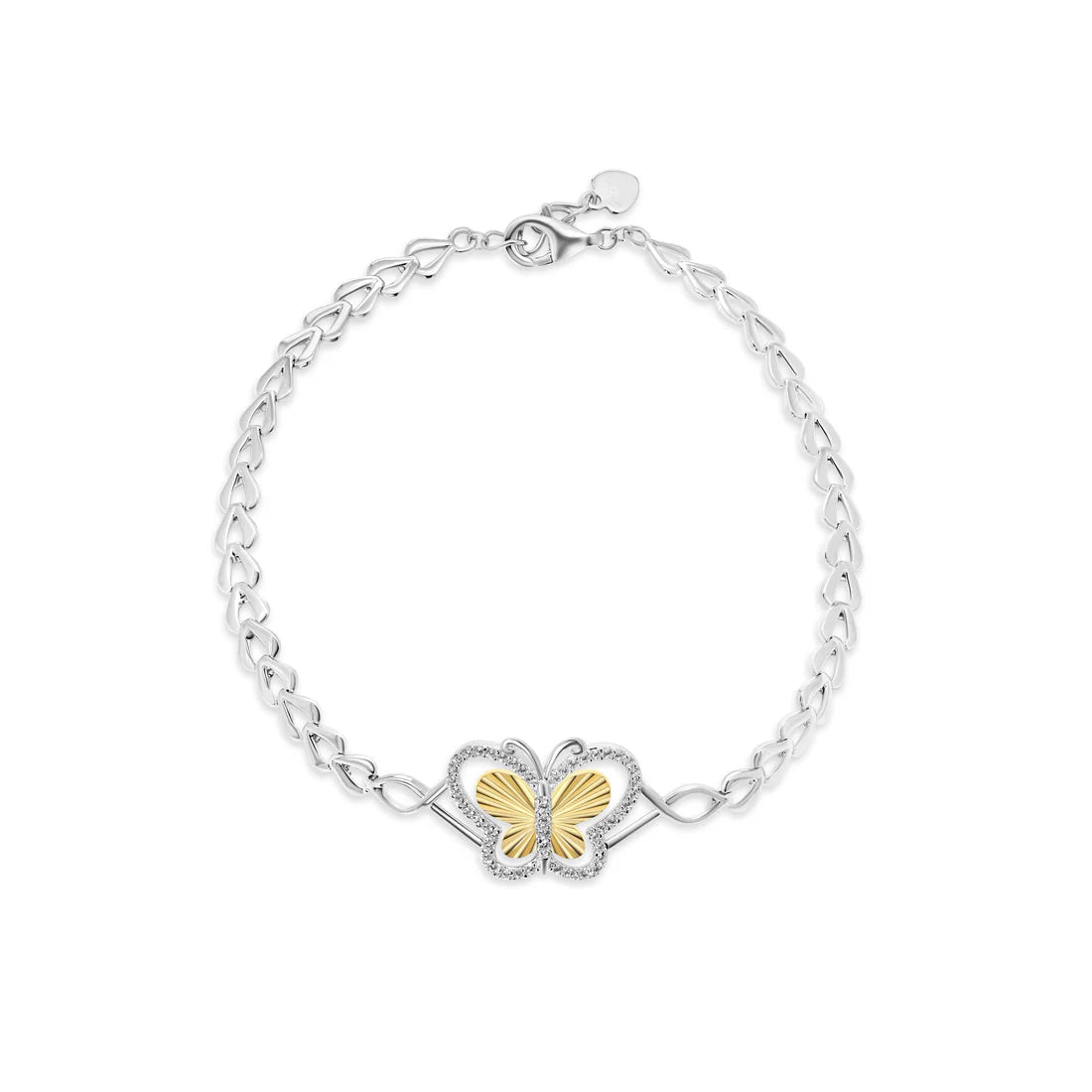 Diamond Cut Butterfly Bracelet – Two Tone – Premium CZ – Sterling Silver