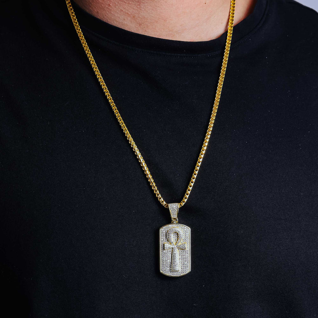 CROSS DOG TAG PENDANT - PREMIUM CZ - GOLD OVER 925