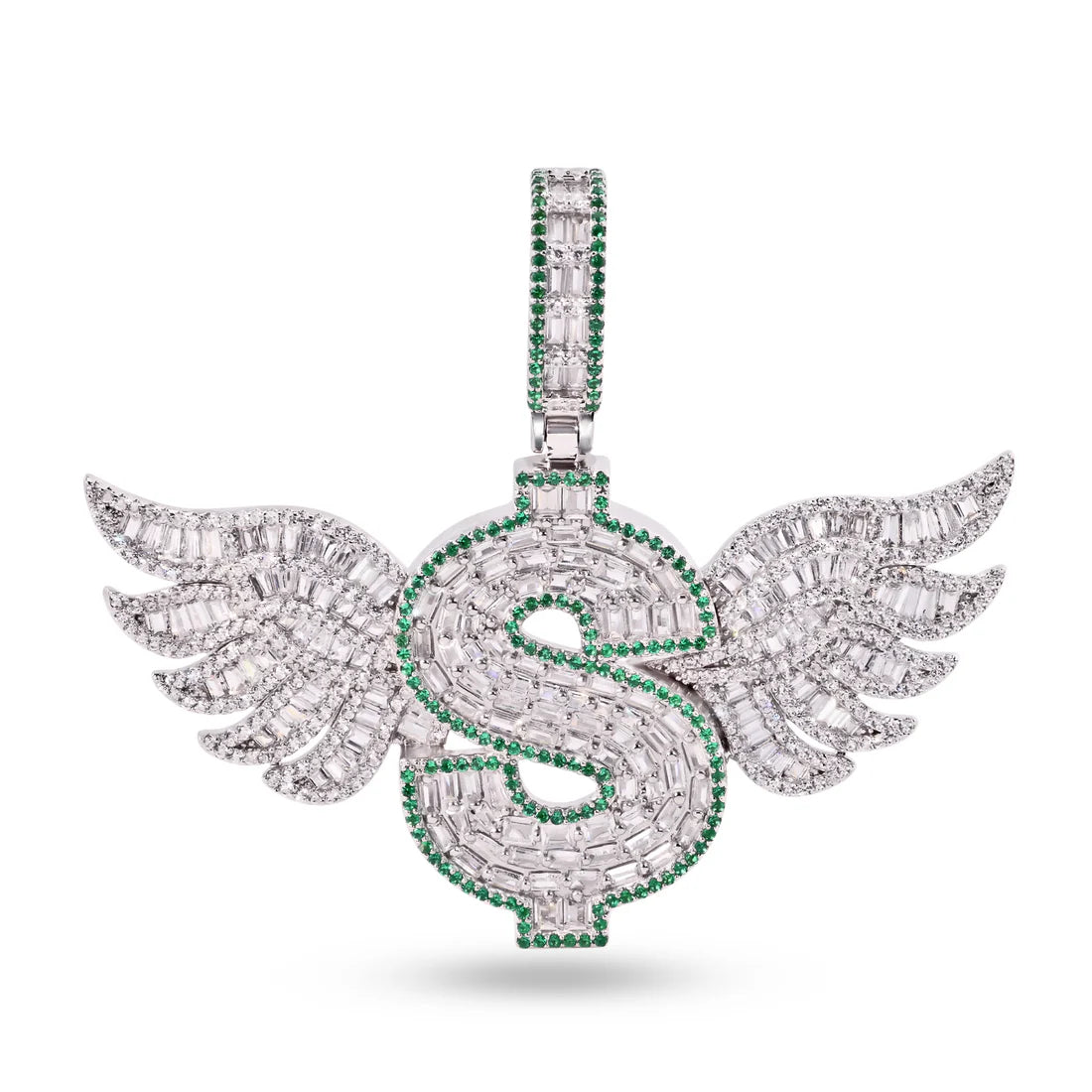 DOLLAR SIGN WINGS - PREMIUM CZ - STERLING SILVER
