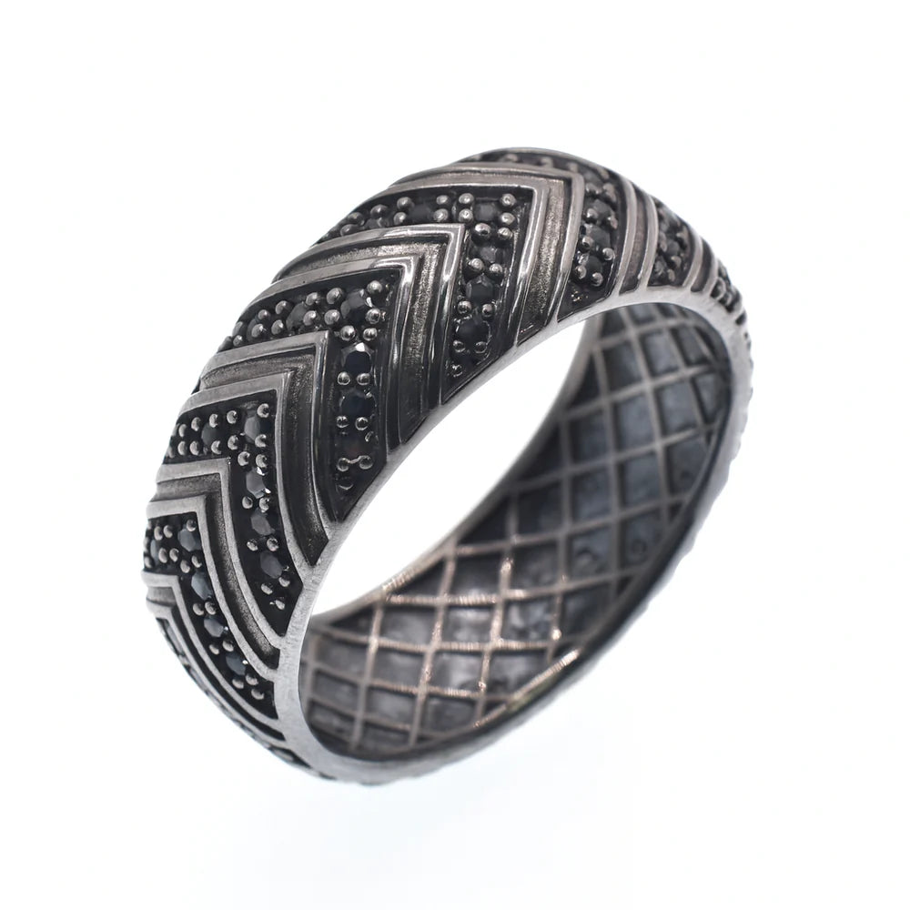 PATTERN BLACK RING - PREMIUM CZ - STERLING SILVER