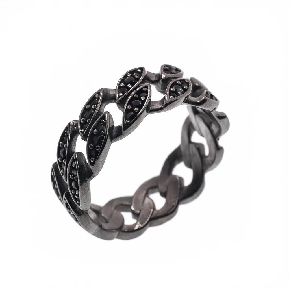 BLACK CURB RING - PREMIUM CZ - STERLING SILVER