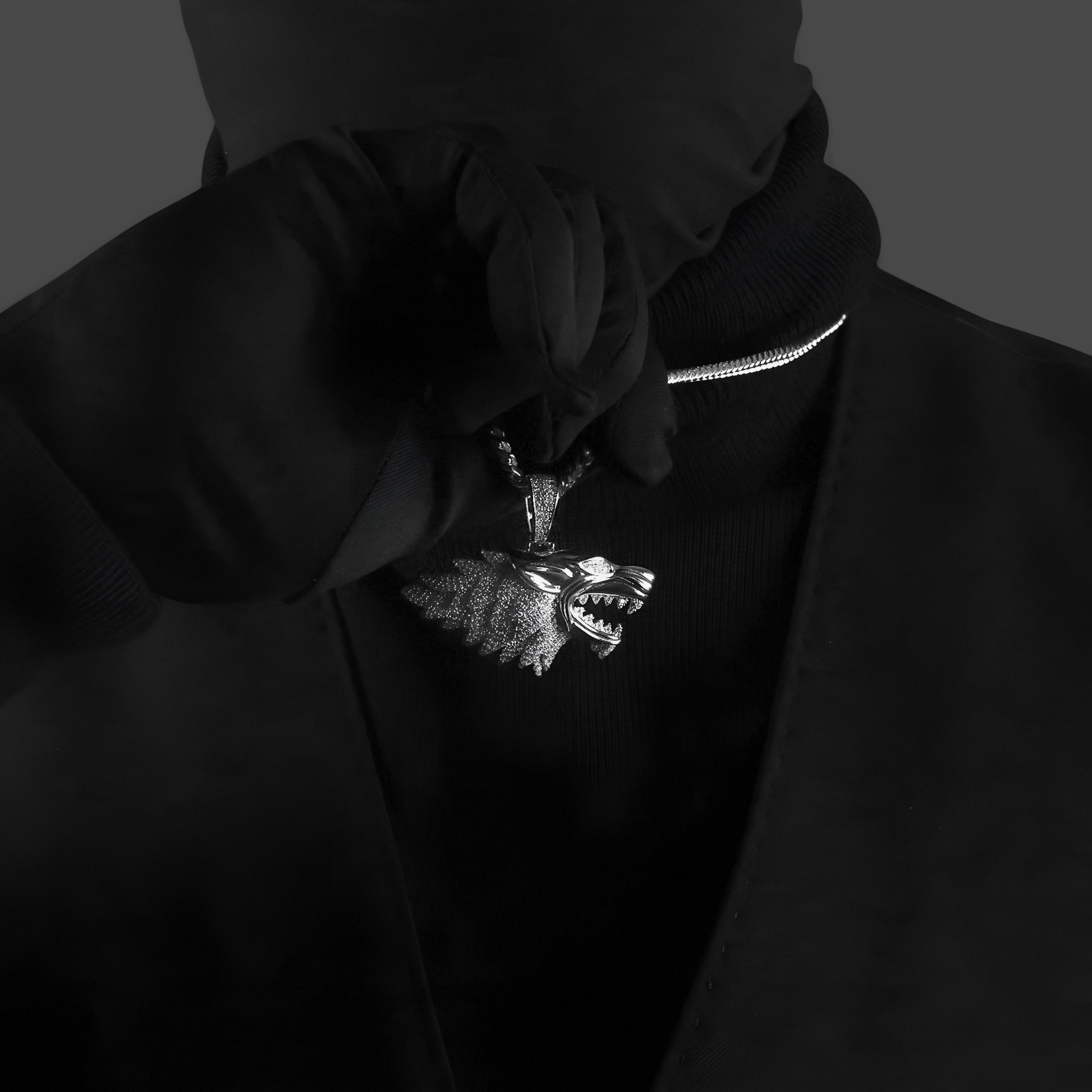 Wolf Pendant – Premium CZ – Sterling Silver