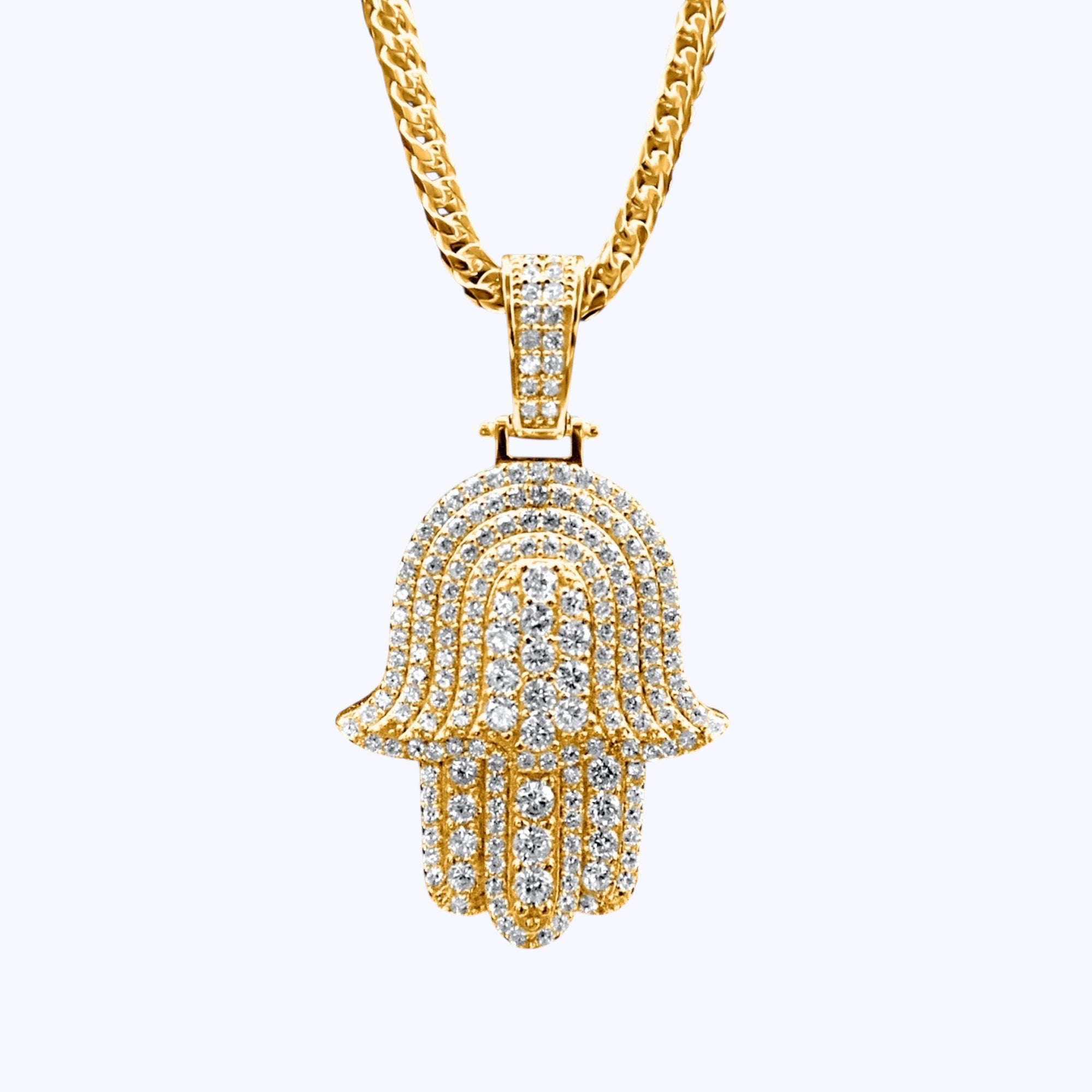 Hamsa Hand Pendant – Premium CZ – 14K Gold Over 925
