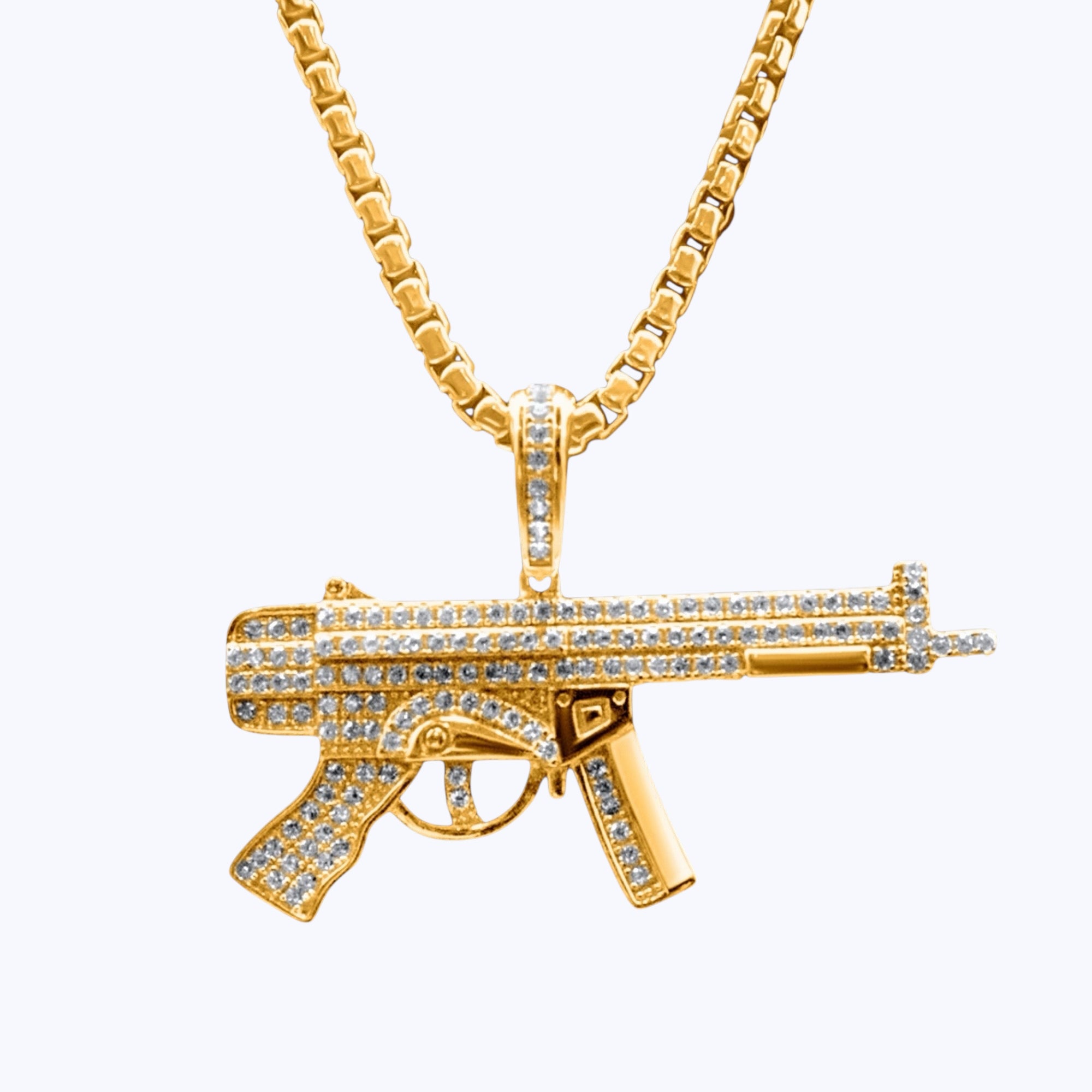 Gun Pendant – Premium CZ – Gold Over 925