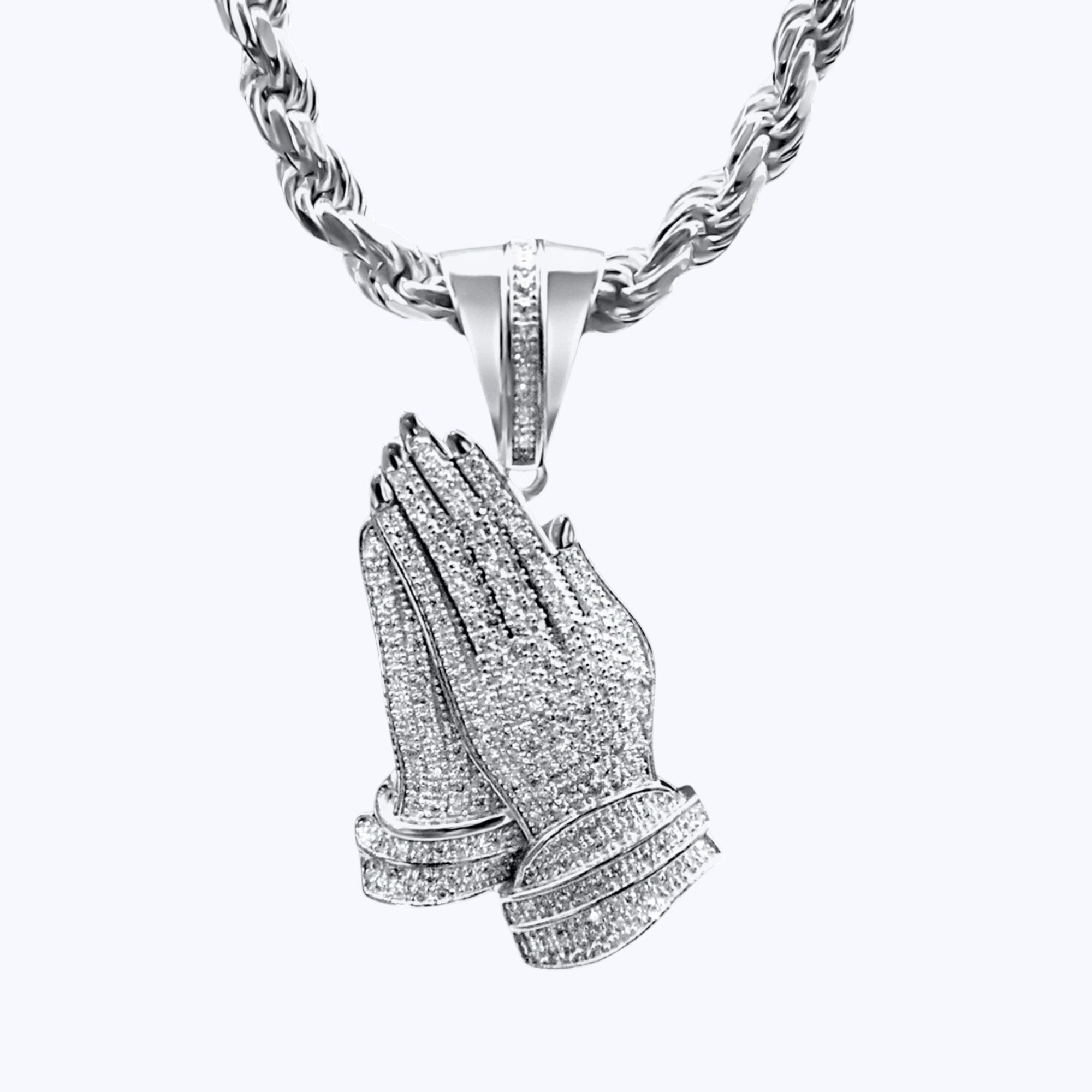 Praying Hands Pendant – Premium CZ – Sterling Silver