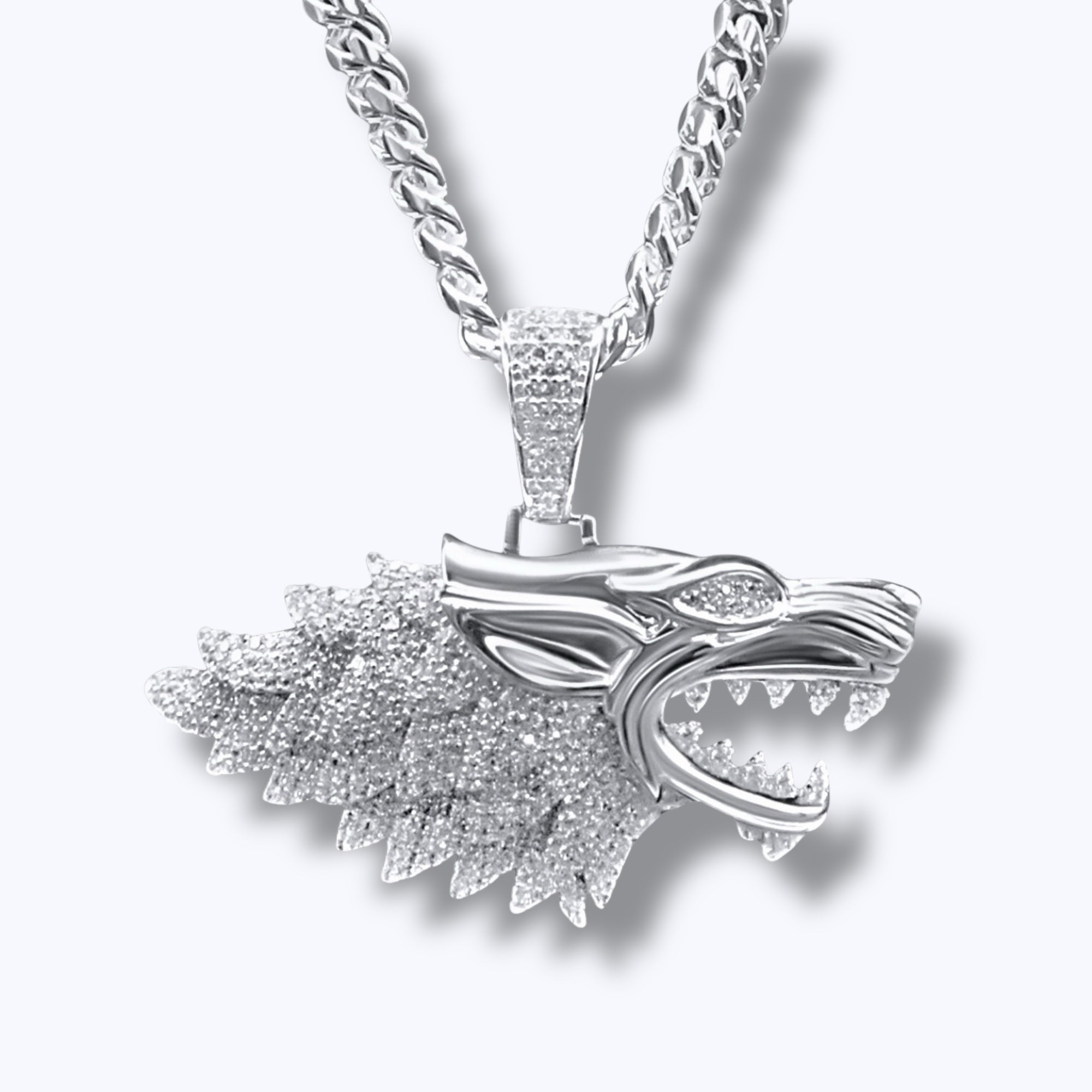 Wolf Pendant – Premium CZ – Sterling Silver