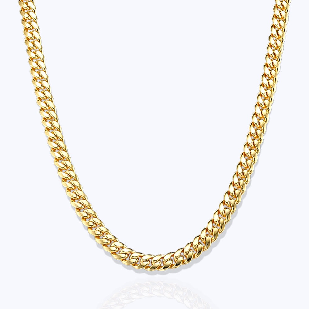 7MM Miami Cuban Link Chain – 14K Gold Over 925