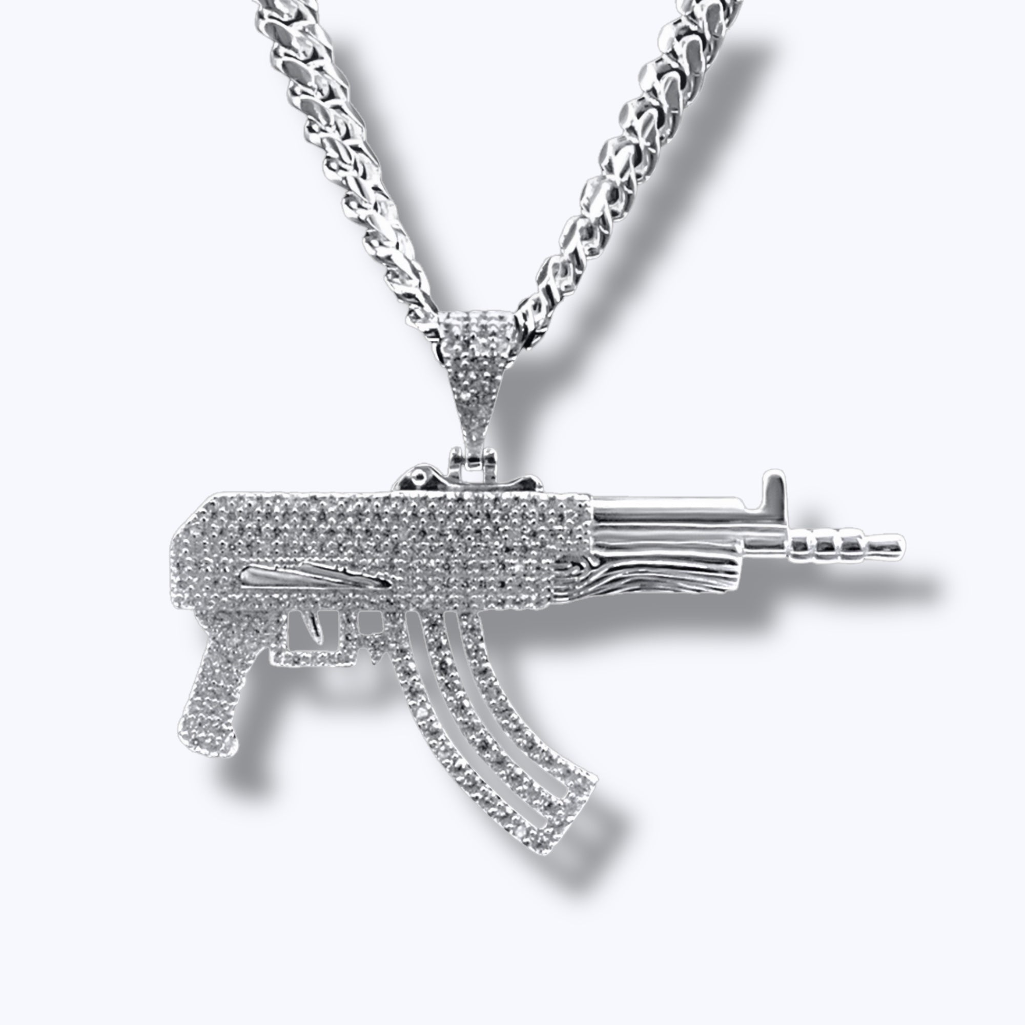 AK-47 Pendant – Premium CZ – Sterling Silver