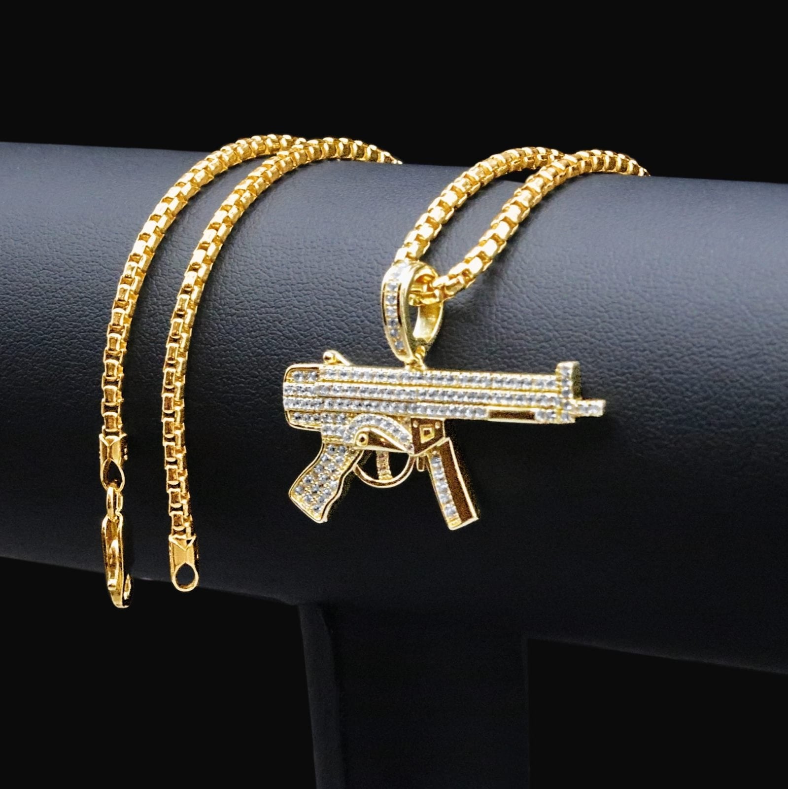 Gun Pendant – Premium CZ – Gold Over 925