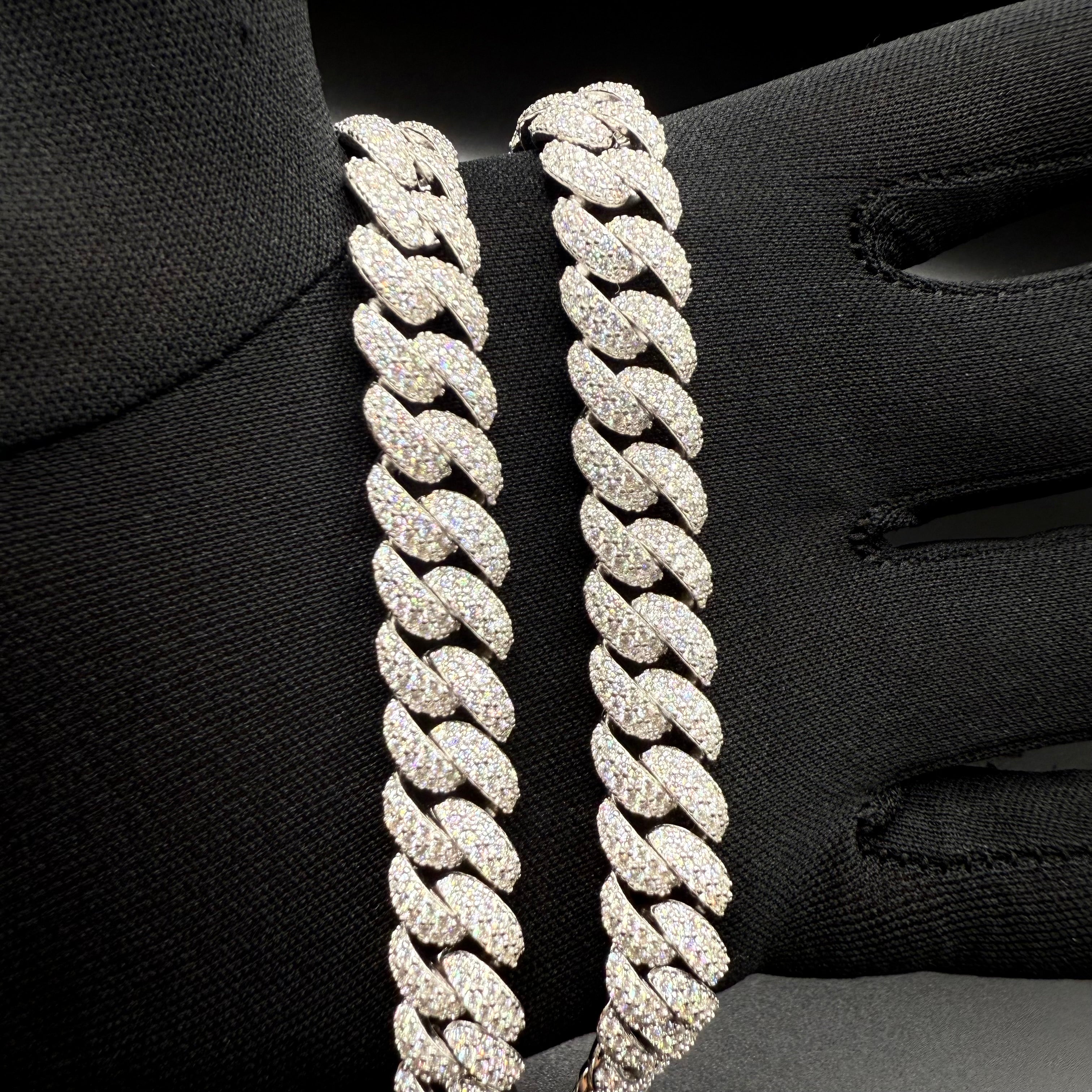 12MM Miami Cuban Chain – Moissanite – Sterling Silver