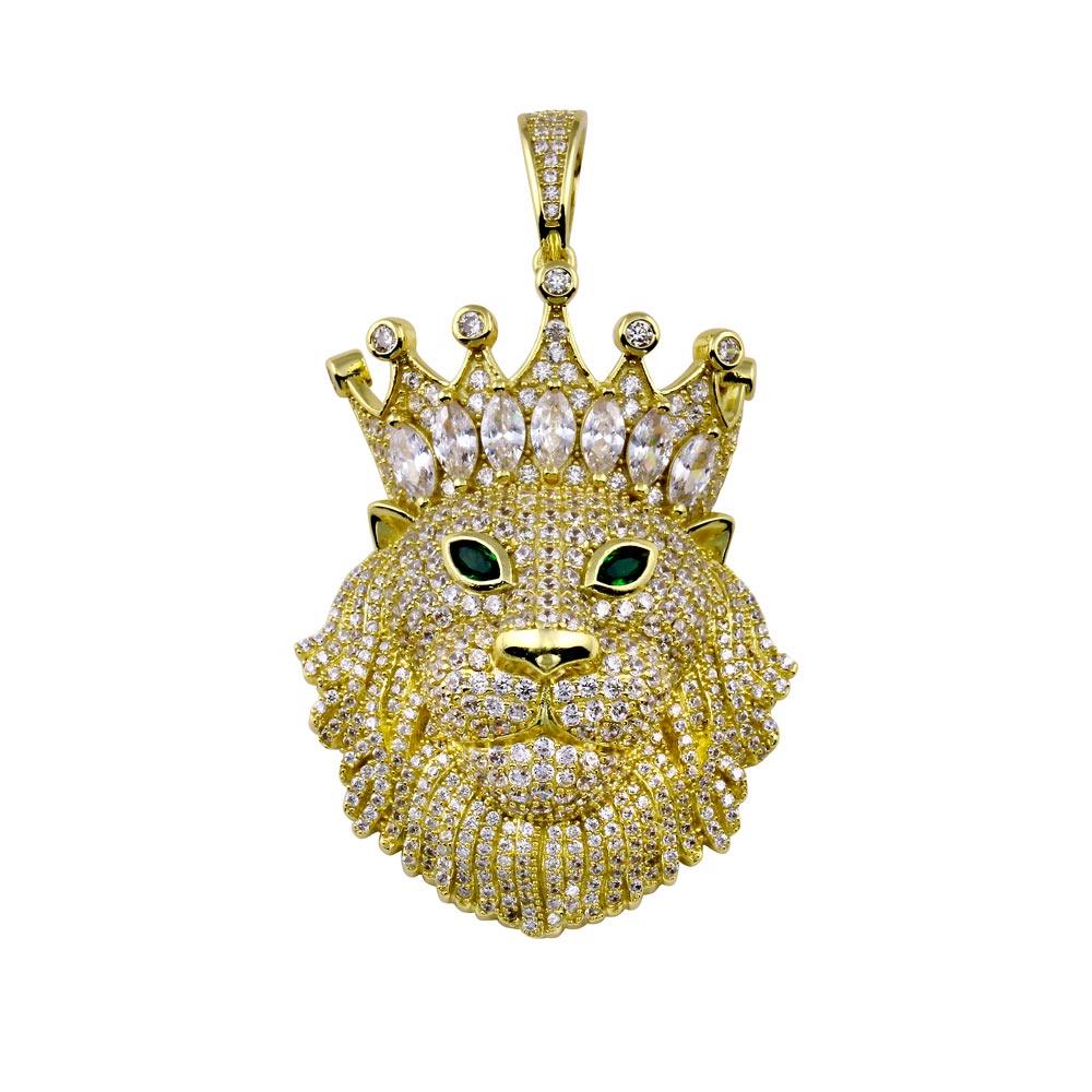 KING LION PENDANT - PREMIUM CZ - GOLD OVER 925