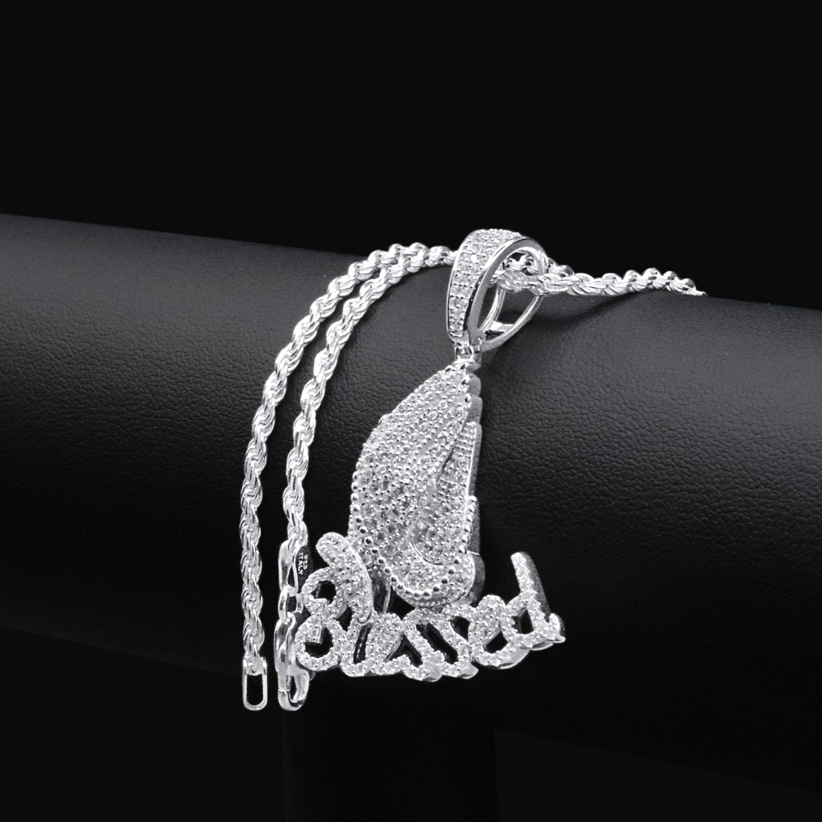 Iced Blessed Prayer Hand Pendant (Silver)