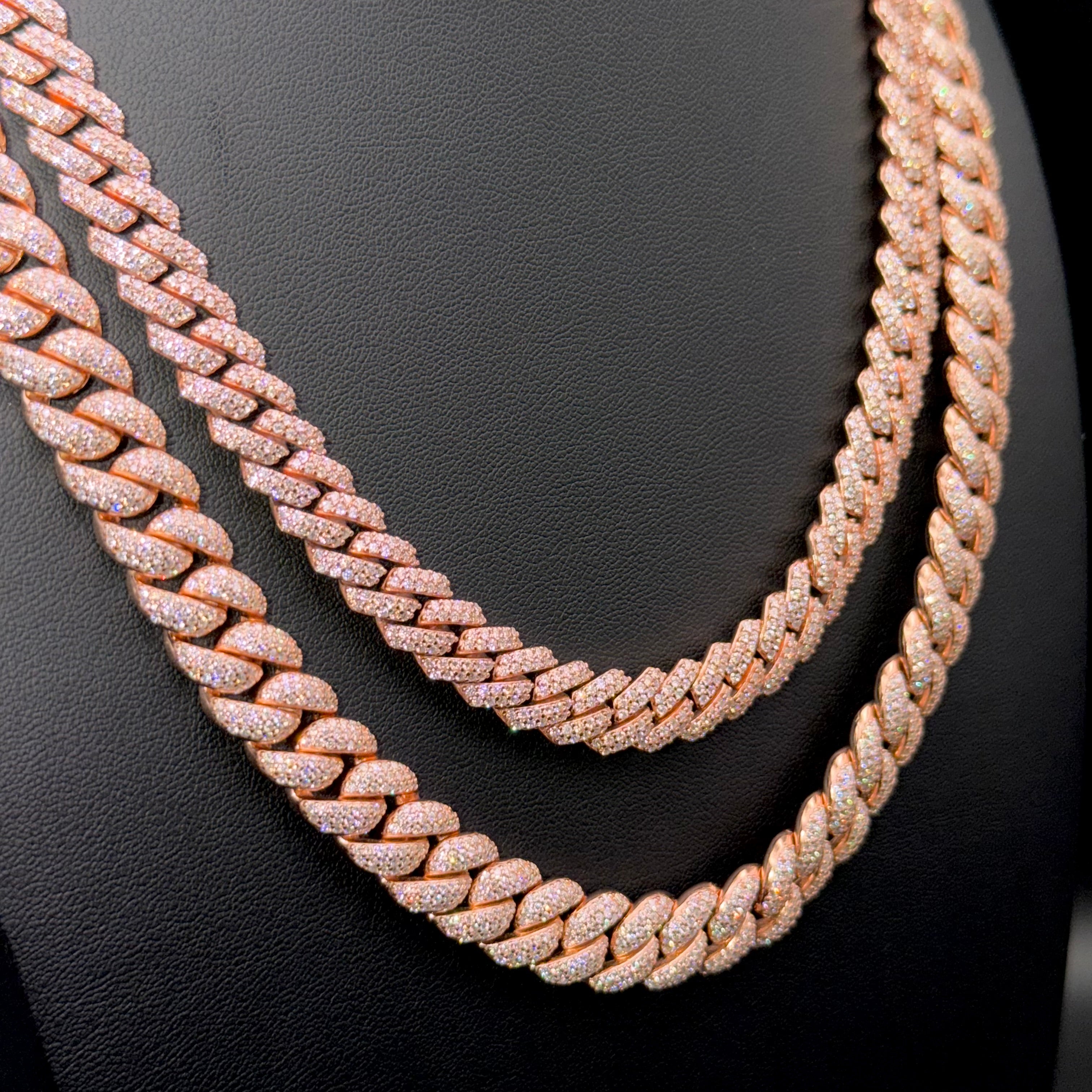 Prestige Rose Gold Cuban Chain and Bracelet – VVS Moissanite – Sterling Silver