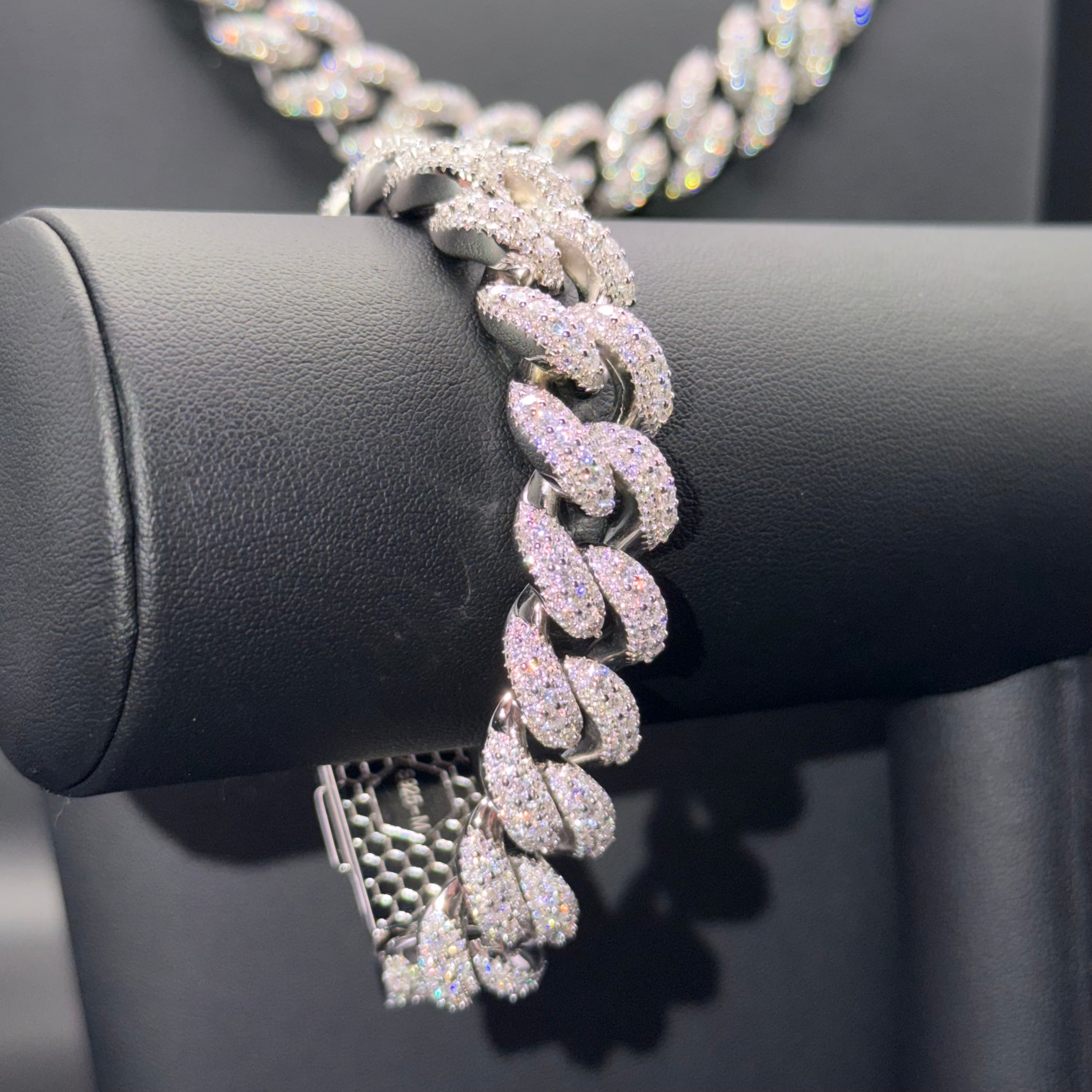 Prestige Big Stone Cuban Chain and Bracelet – VVS Moissanite – Sterling Silver & Gold Over 925