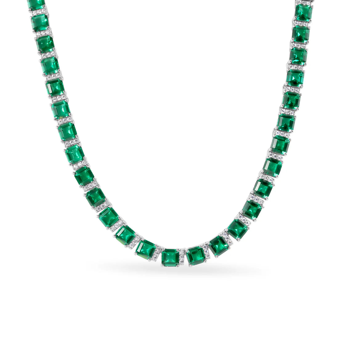 6MM Square Cut Tennis Necklace – Premium Green CZ – Sterling Silver